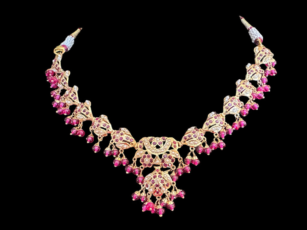 Ruby pearl necklace set in gold plated silver ( READY TO SHIP )