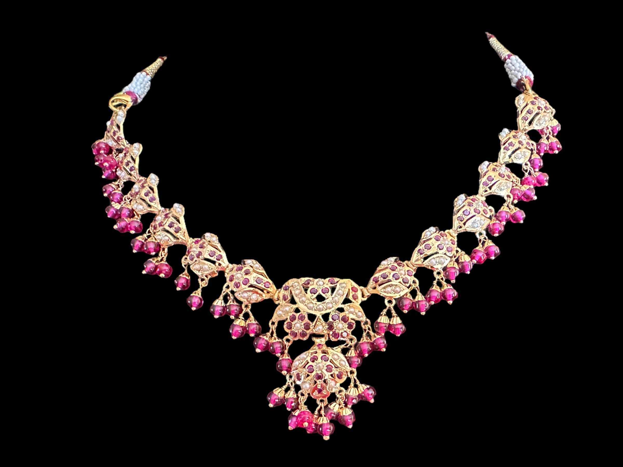 Ruby pearl necklace set in gold plated silver ( READY TO SHIP )