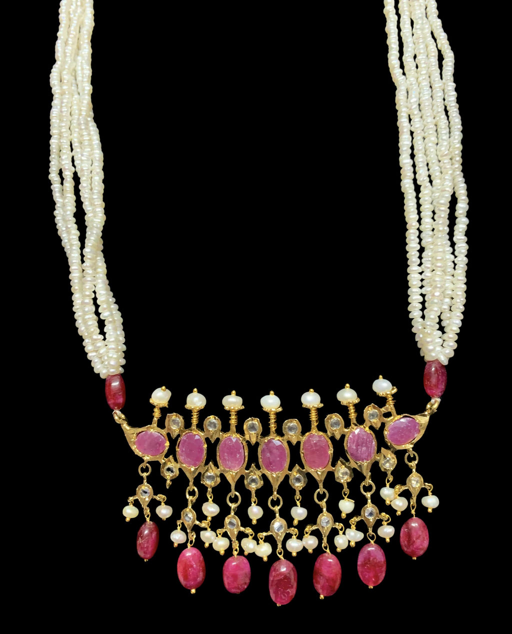 PS511 Tirmani in Rubies with Freshwater Pearls and Chandbali Earrings – Gold-Plated Lightweight Jewelry( READY TO SHIP )( READY TO SHIP )