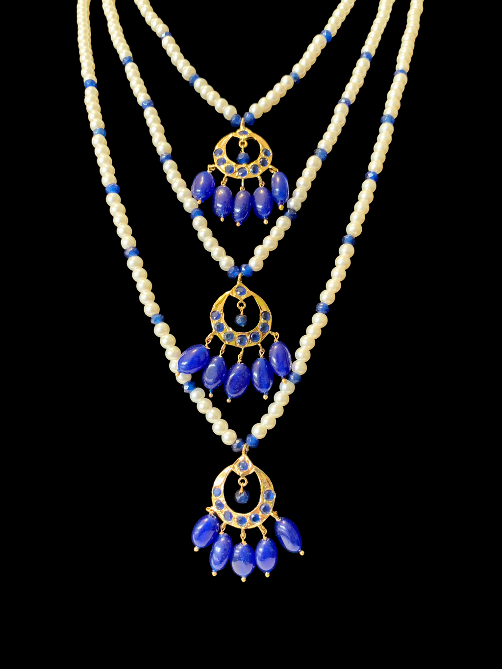 SAT69 Seema three layer  necklace with chandbali- Blue ( READY TO SHIP )