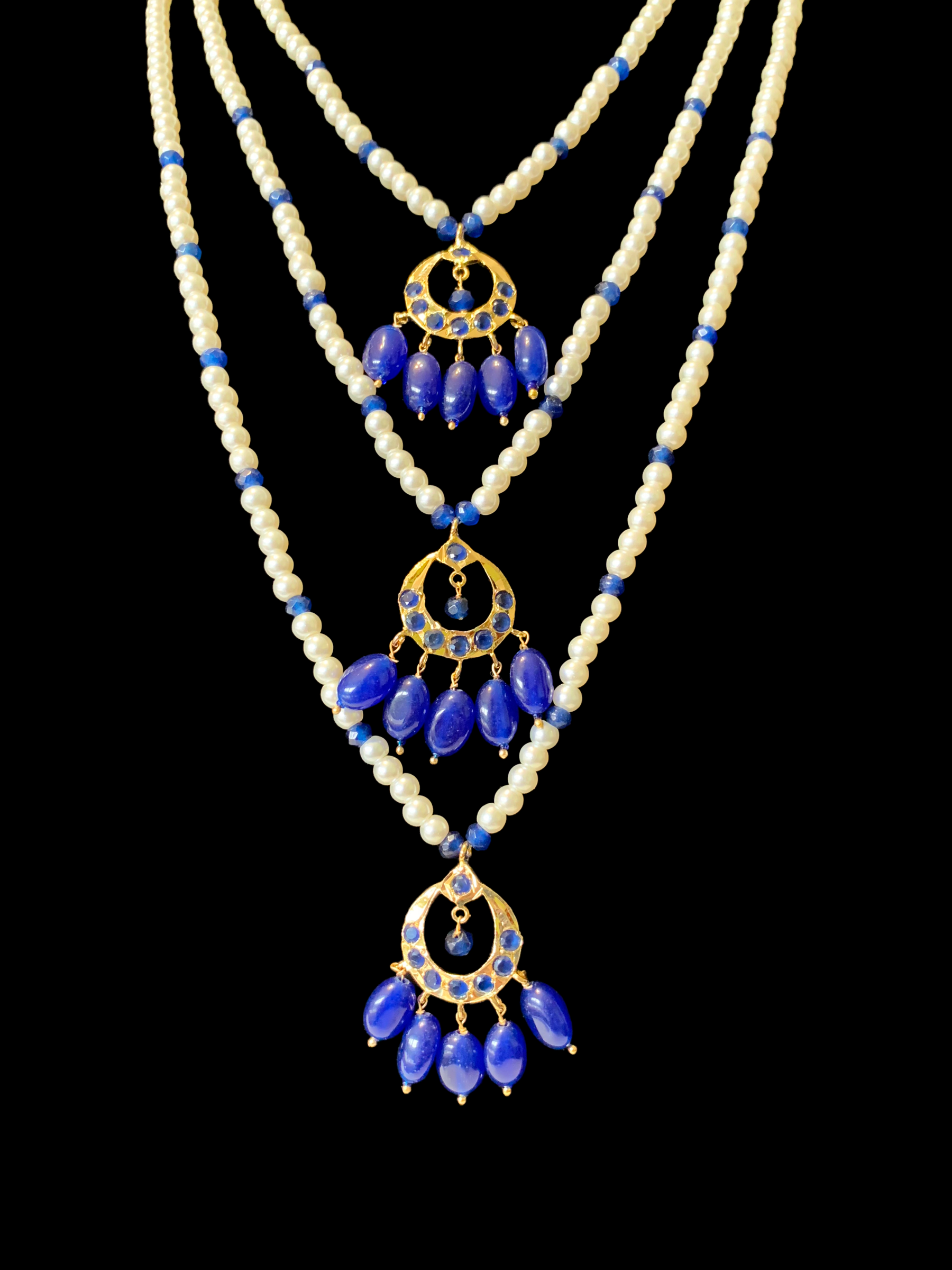 SAT69 Seema three layer  necklace with chandbali- Blue ( READY TO SHIP )