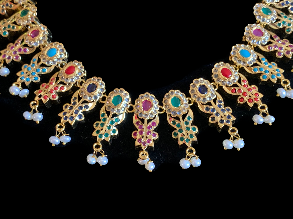 NS375 Simeon gold plated Hyderabadi necklace in fresh water pearls ( READY TO SHIP)