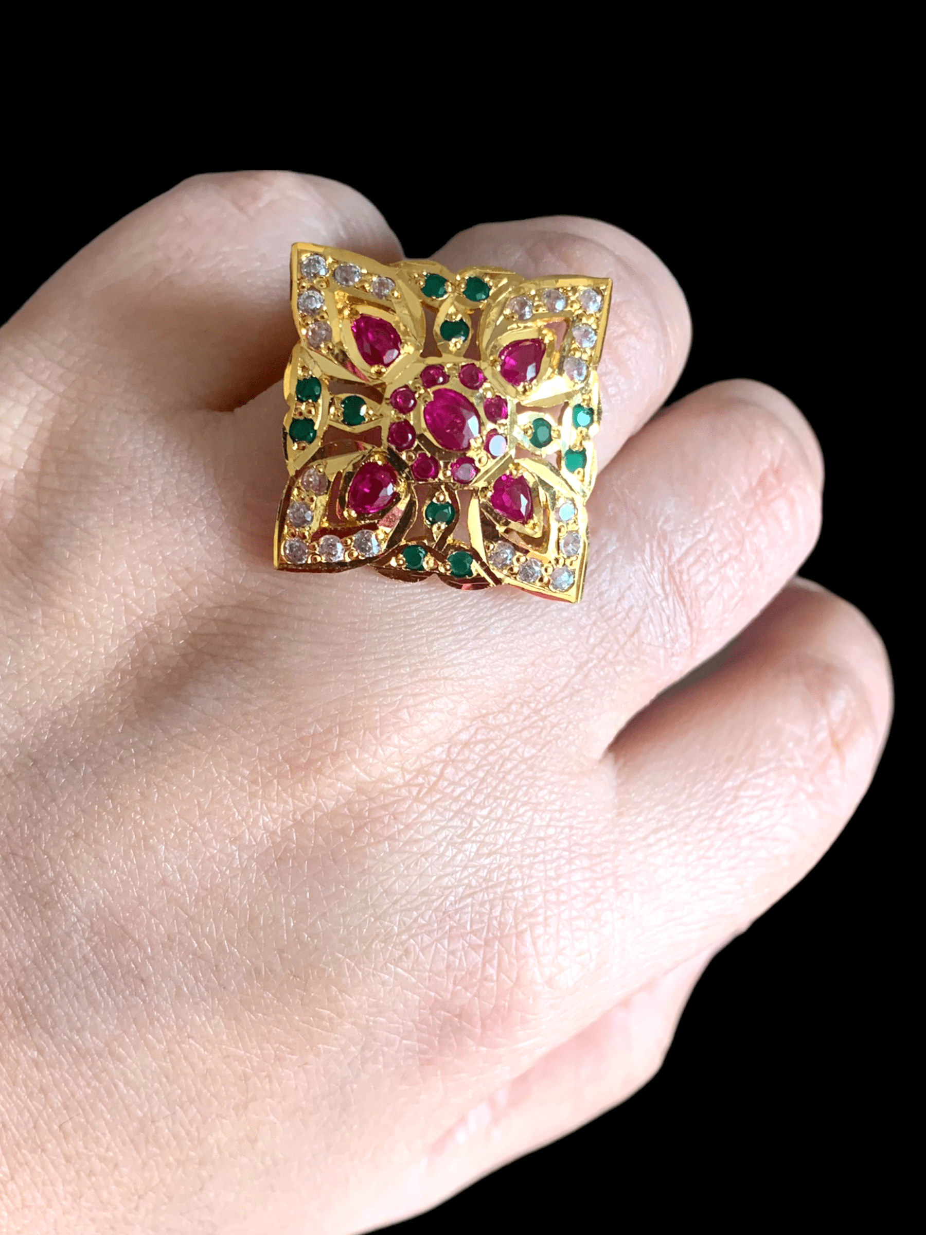 Ruby emerald gold plated silver ring ( READY TO SHIP )