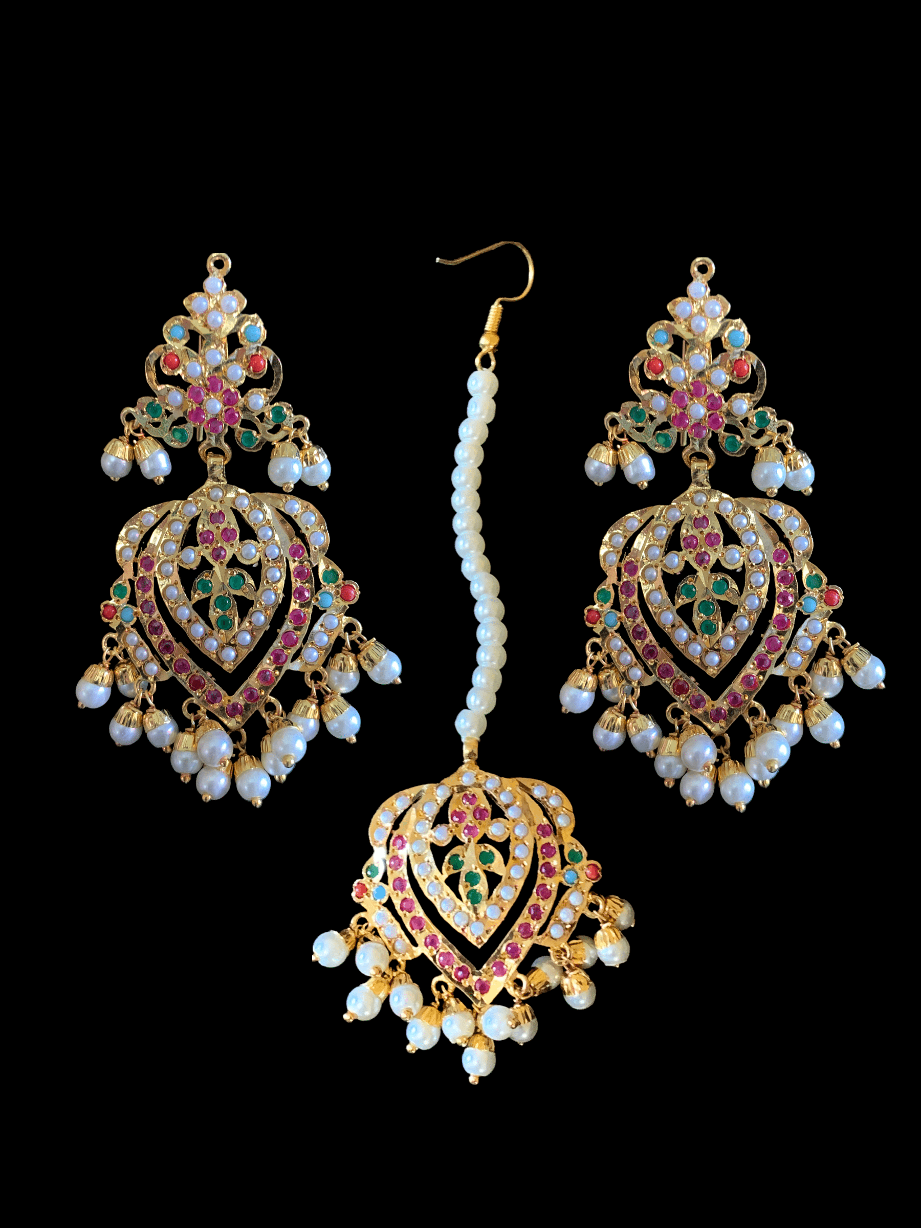 NS286  Taseen necklace set in navratan ( SHIPS IN 2 WEEKS )