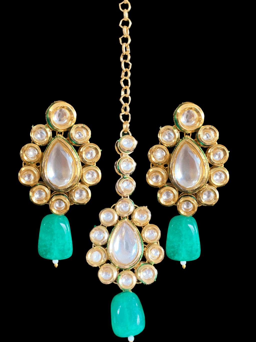 Mohini bridal necklace in high quality kundan with green quartz  beads (SHIPS IN 2 WEEKS )