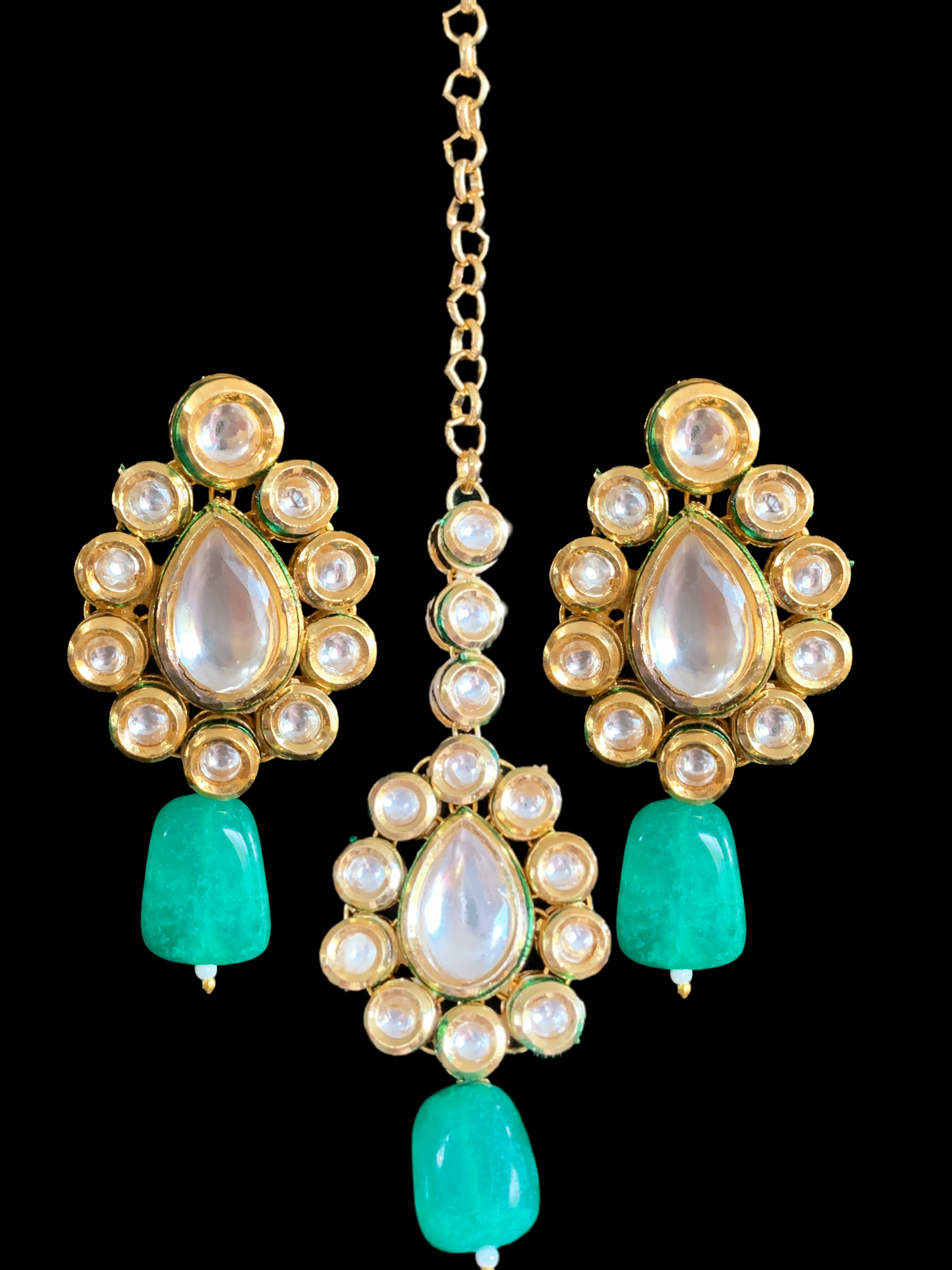 Mohini bridal necklace in high quality kundan with green quartz  beads (SHIPS IN 2 WEEKS )