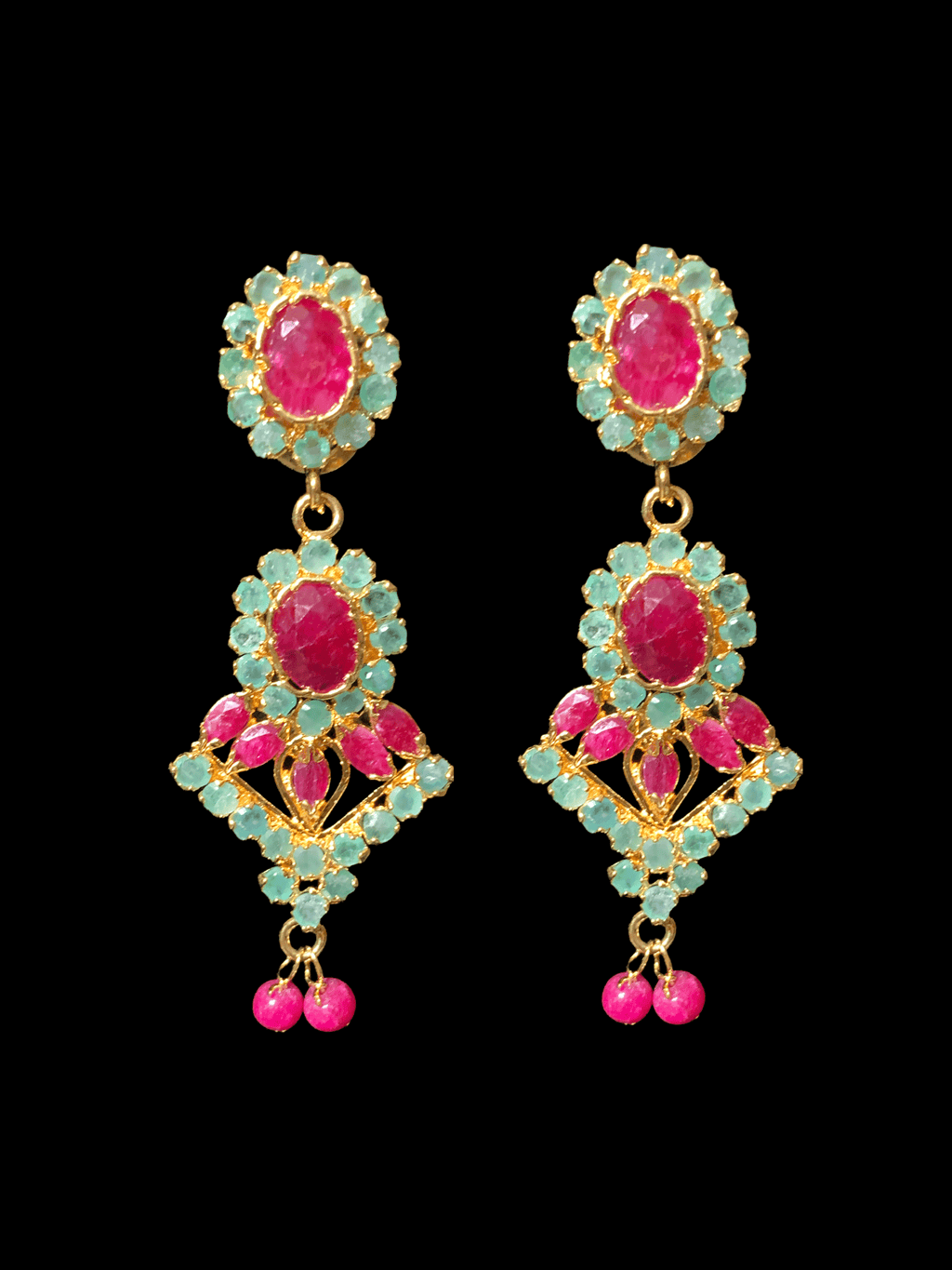 NS45, Neelam real ruby emerald gold plated necklace set ( READY TO SHIP)