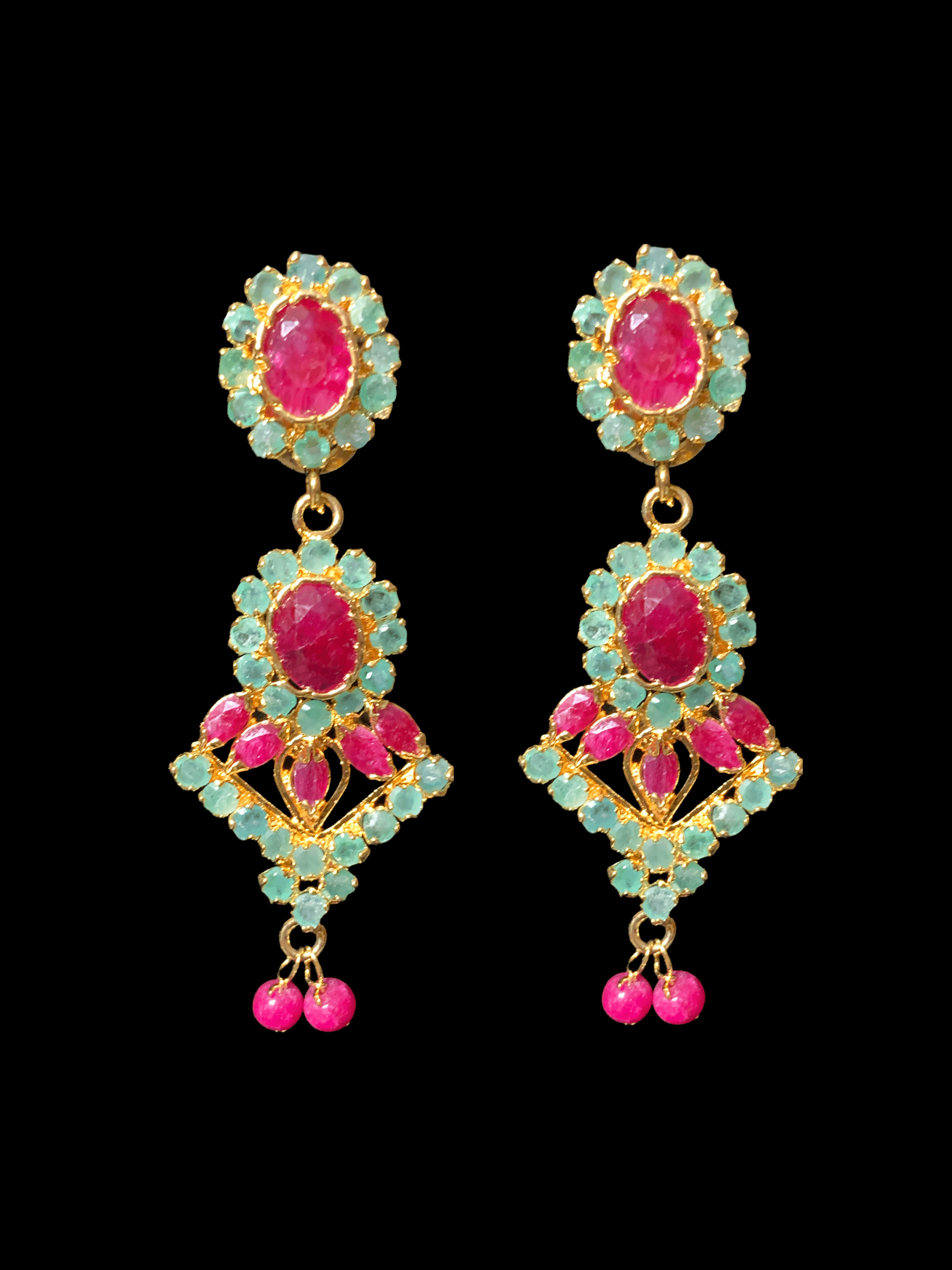 NS45, Neelam real ruby emerald gold plated necklace set ( READY TO SHIP)