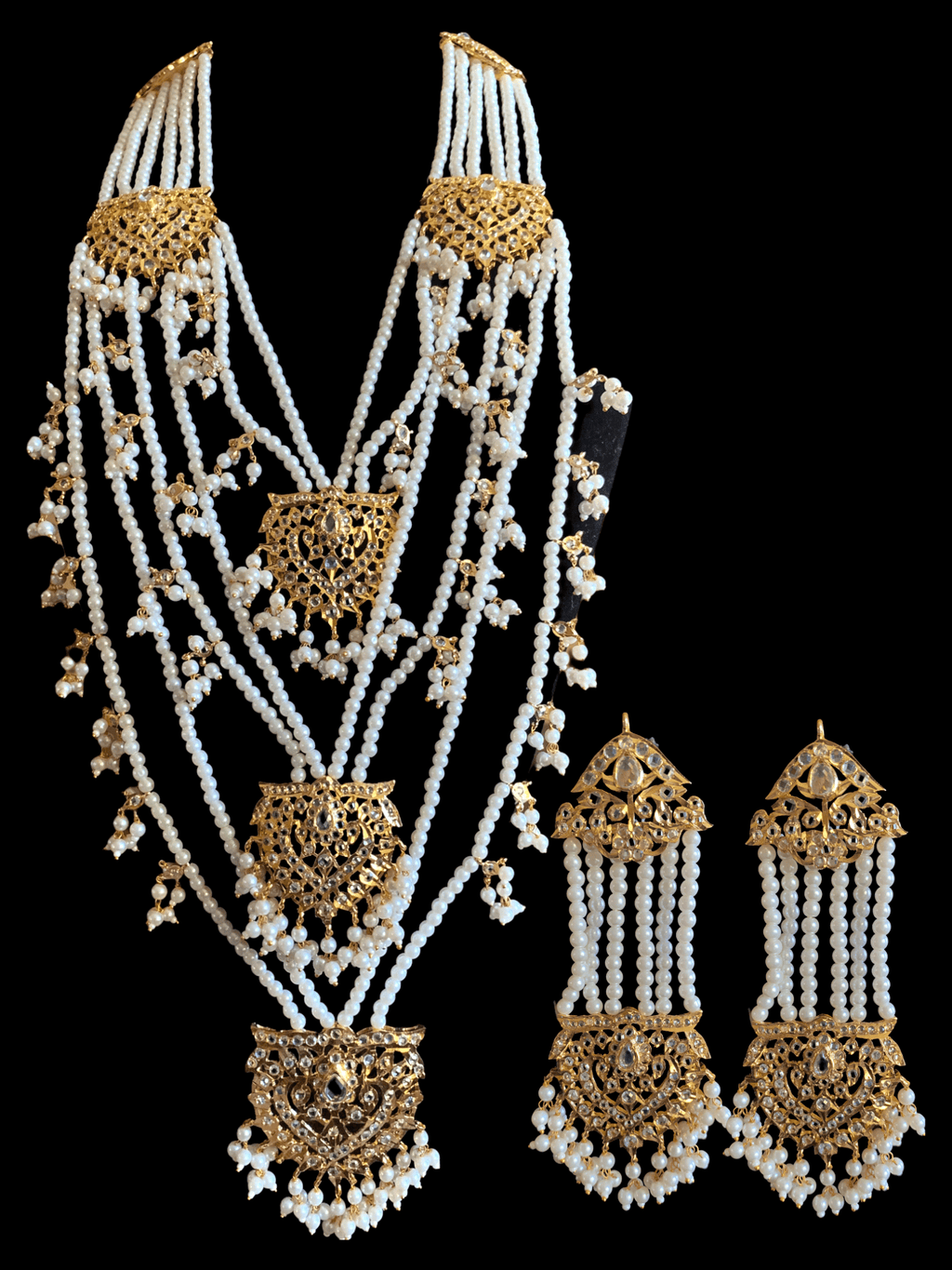 SAT61 Maahi bridal Hyderabadi three layered necklace with earrings ( READY TO SHIP )