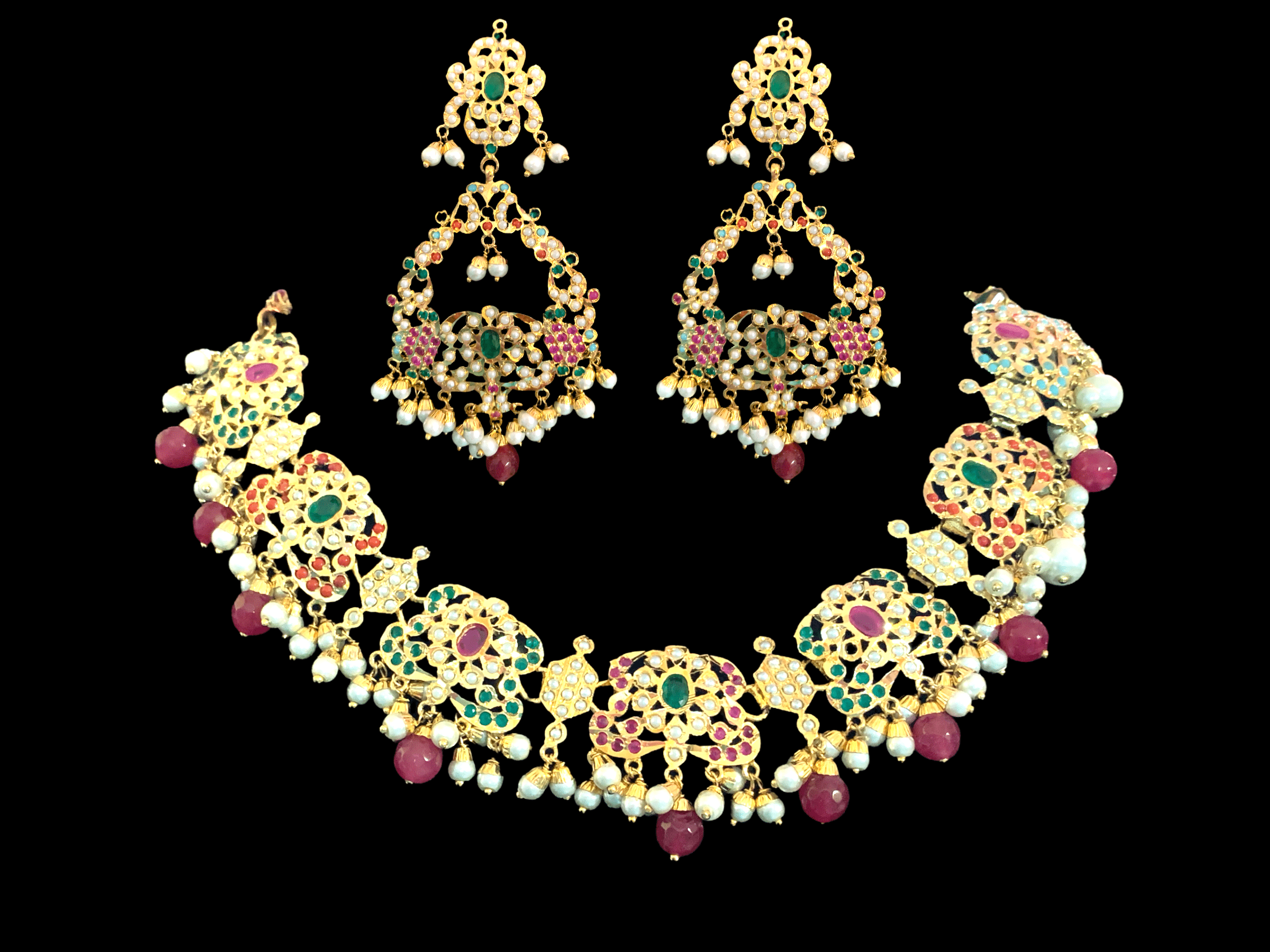 NS77 Niyati necklace set in Navratan with pearls ( READY TO SHIP )