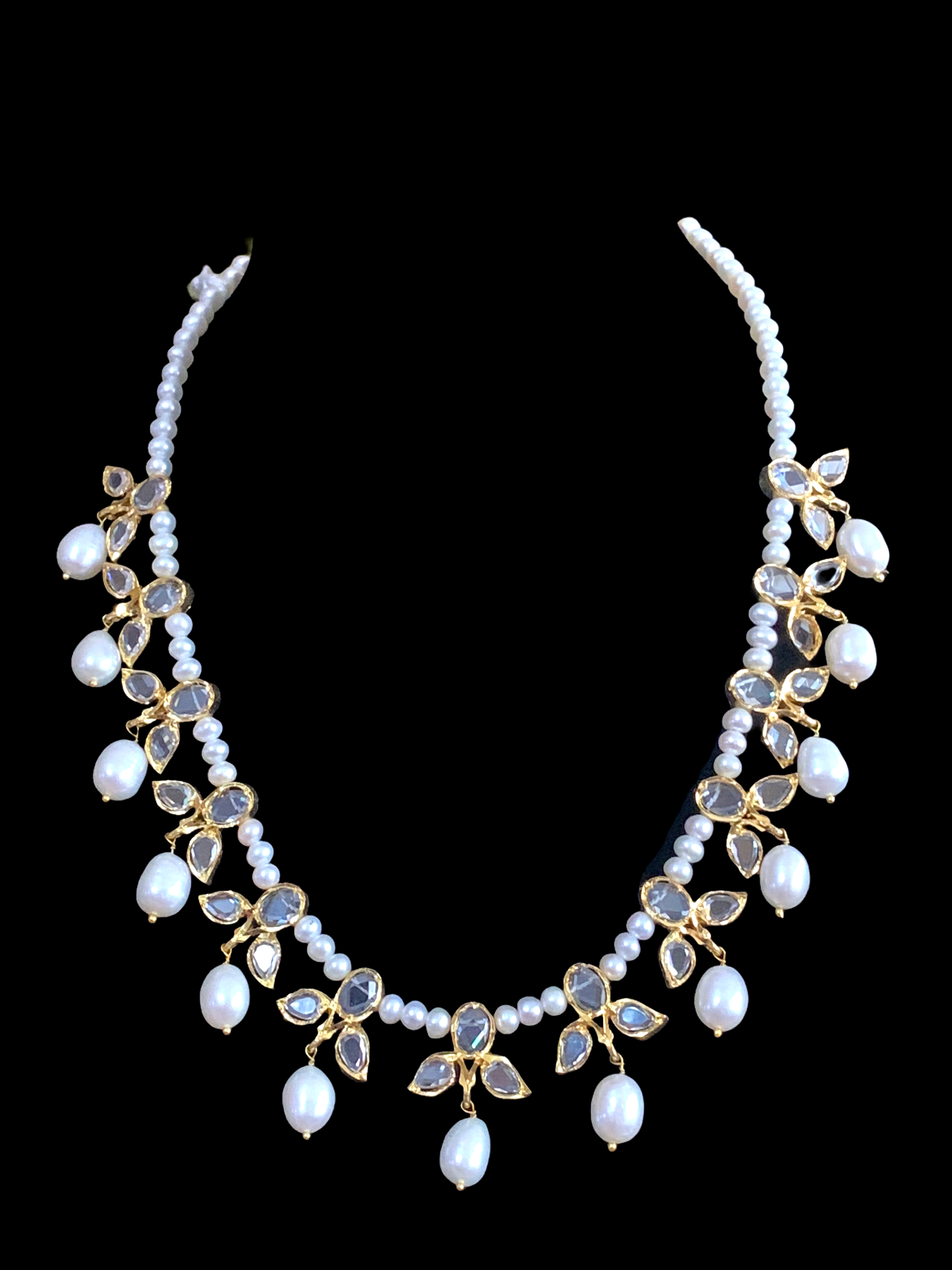 ZAFRIN gold plated silver necklace set in fresh water pearls ( SHIPS IN 4 WEEKS )