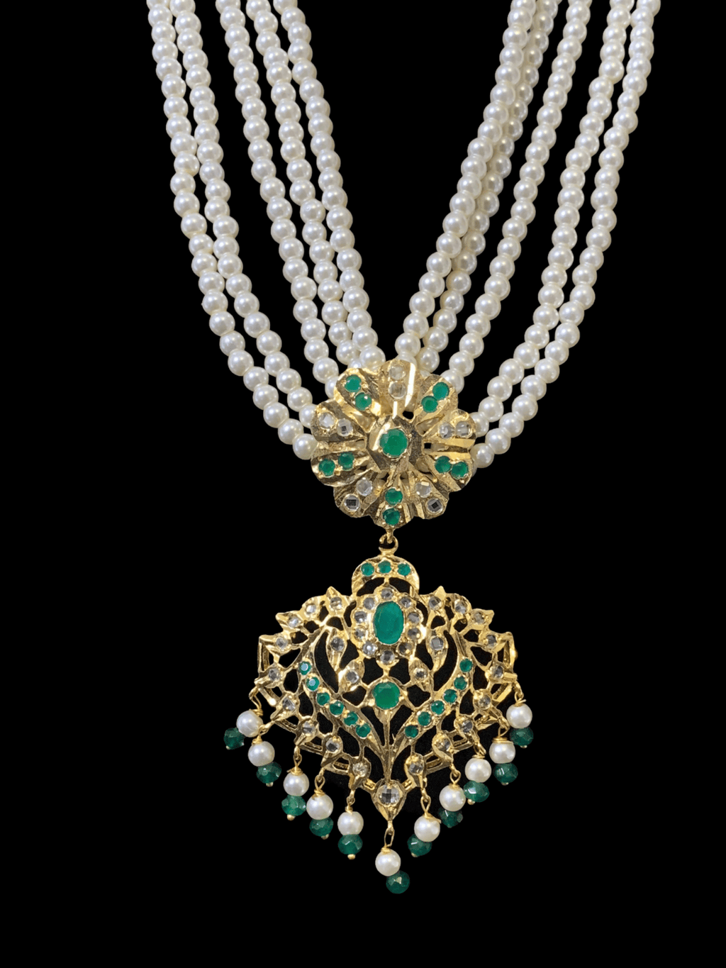 LN145 Kajal long emerald necklace set -( SHIPS IN 2 WEEK )