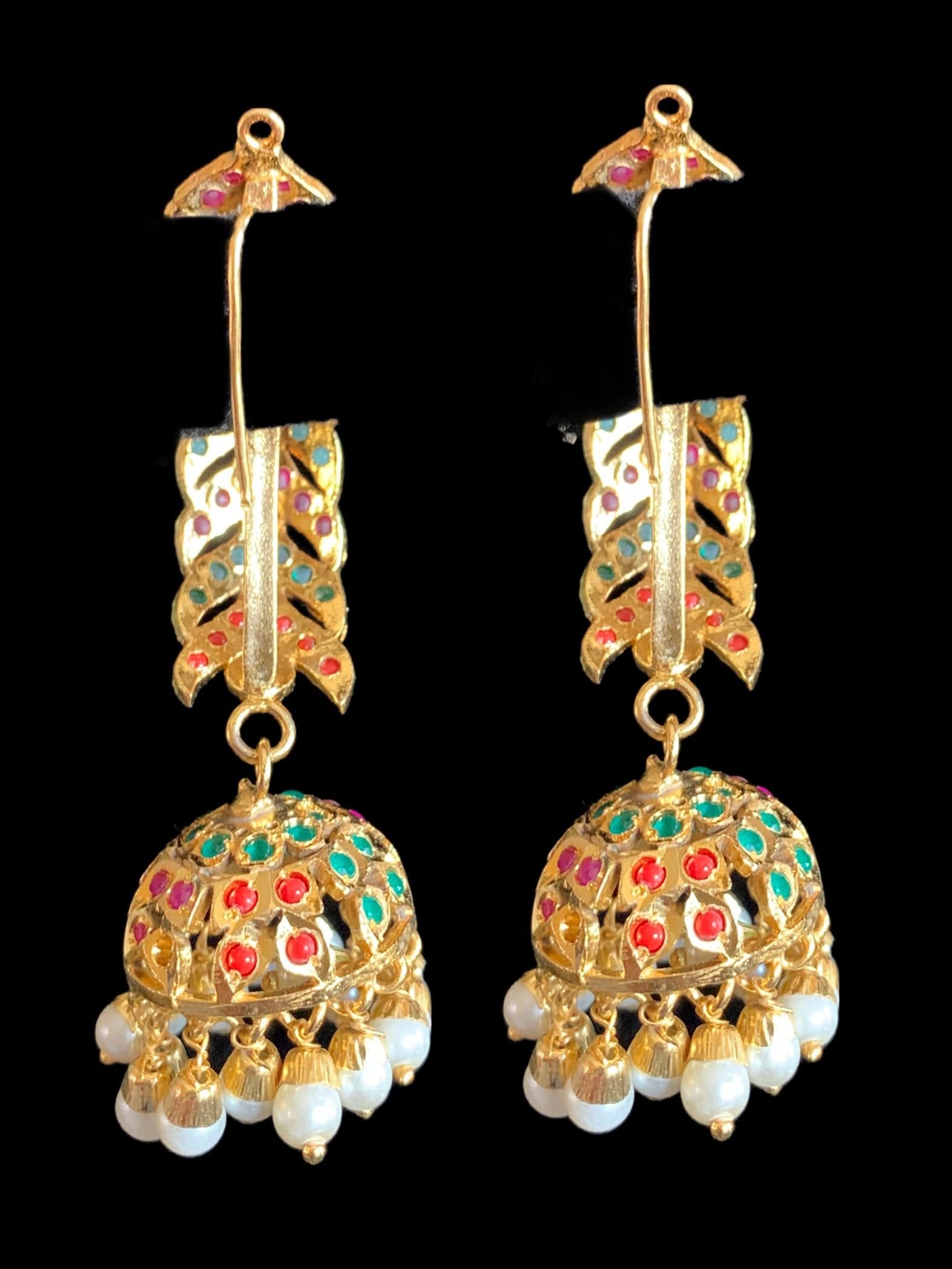 DER368 Gina jhumka - navratan  ( SHIPS IN 4 WEEKS  )