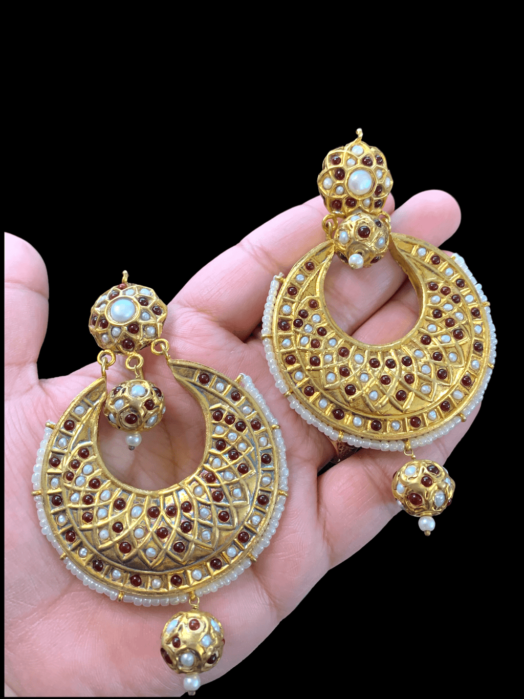DER304 Ruby kundan Chandbali earrings  ( READY TO SHIP)