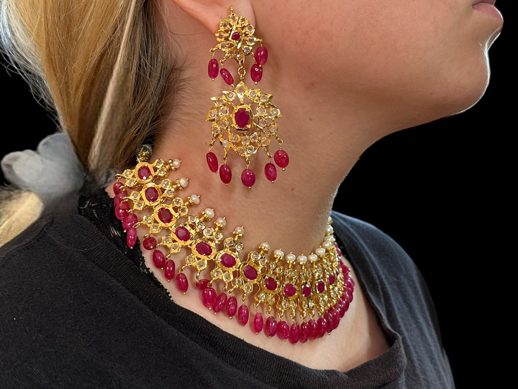 BR18 Aleezay fresh water  pearls and rubies  set( SHIPS IN 4 WEEKS  )