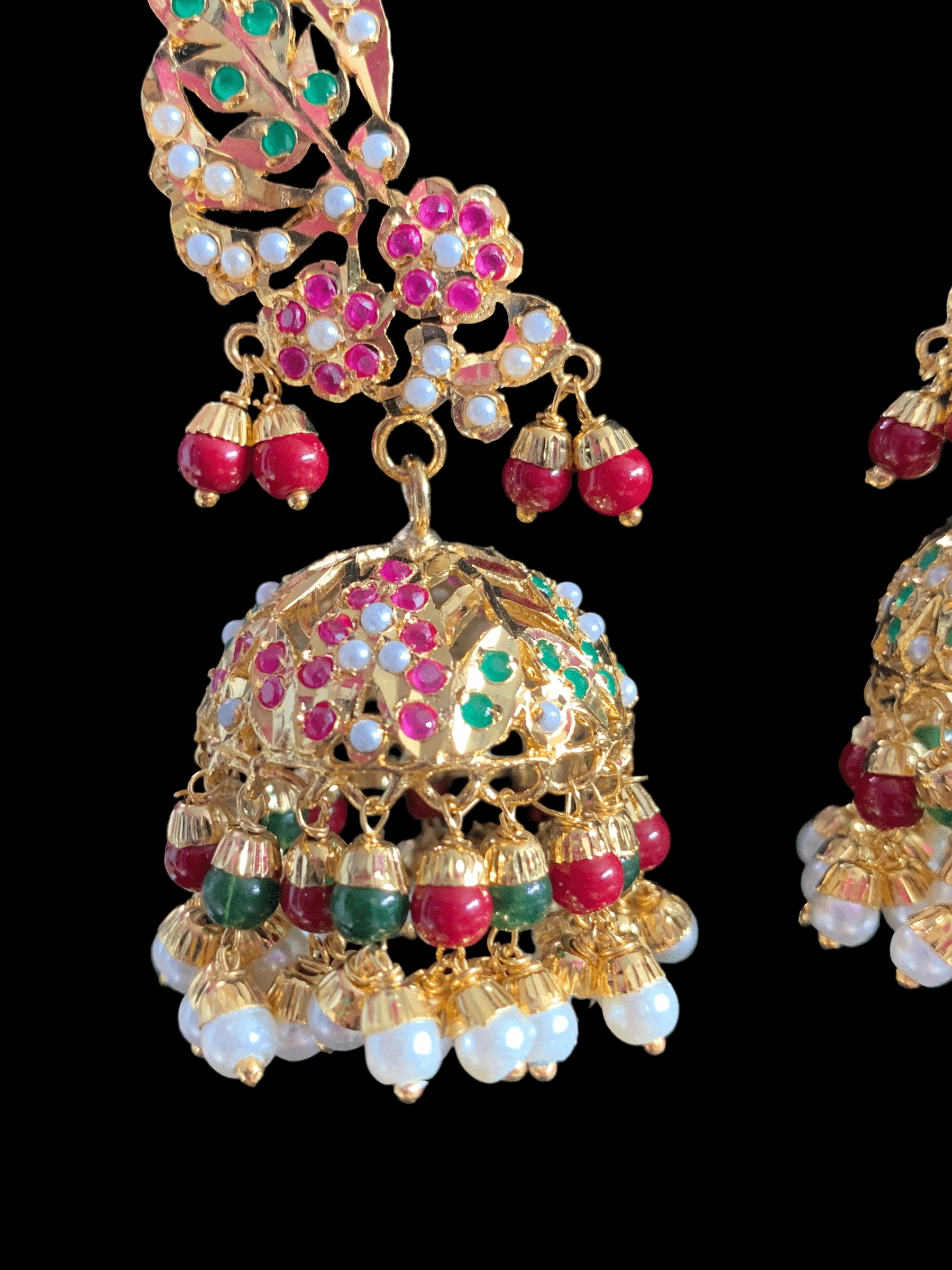DER317 jadau kaanphool earrings in ruby emerald  / multicolor  ( READY TO SHIP )
