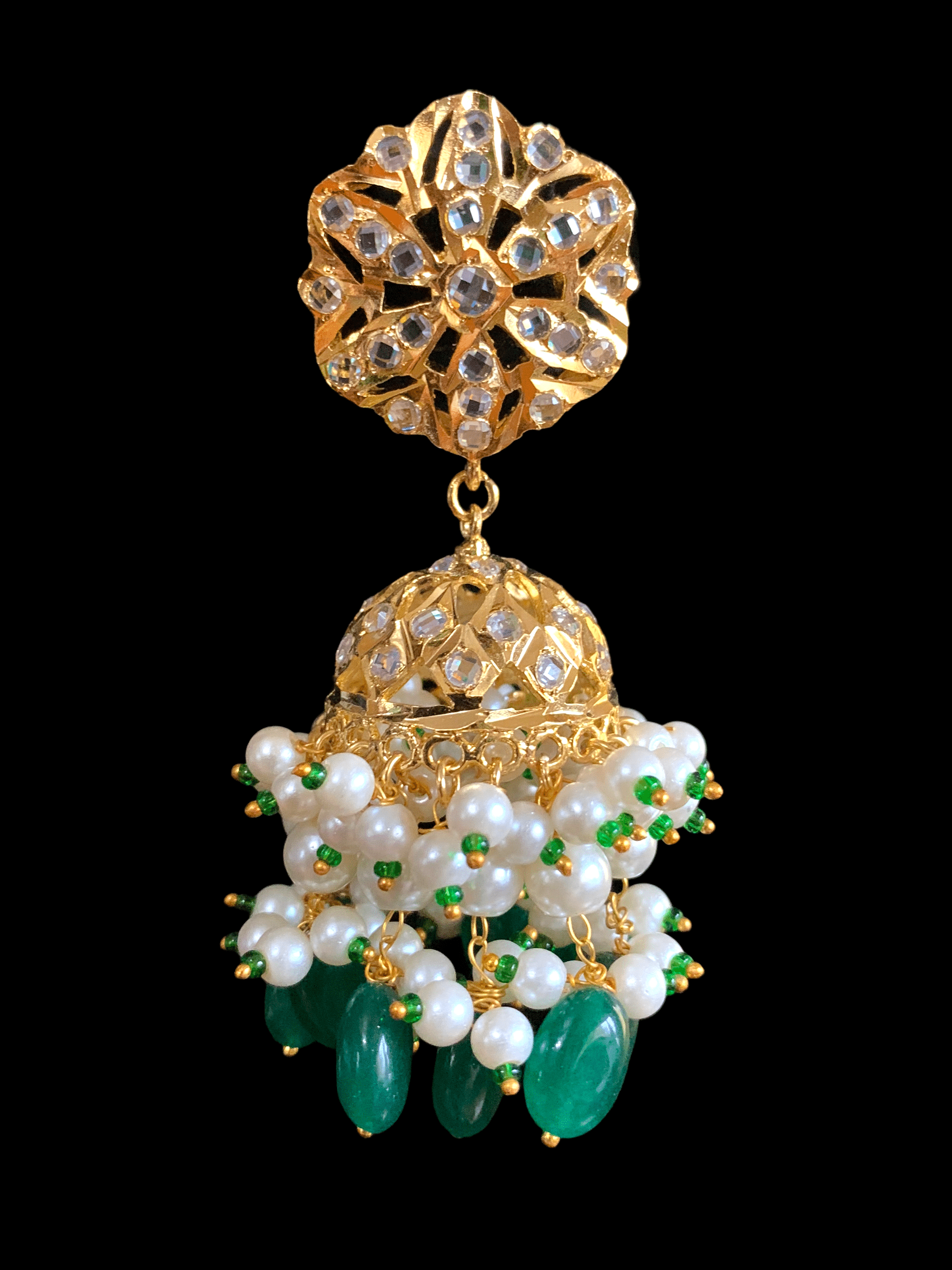 DER329 Meera  hyderabadi jhumka in pearls - large ( READY TO SHIP)