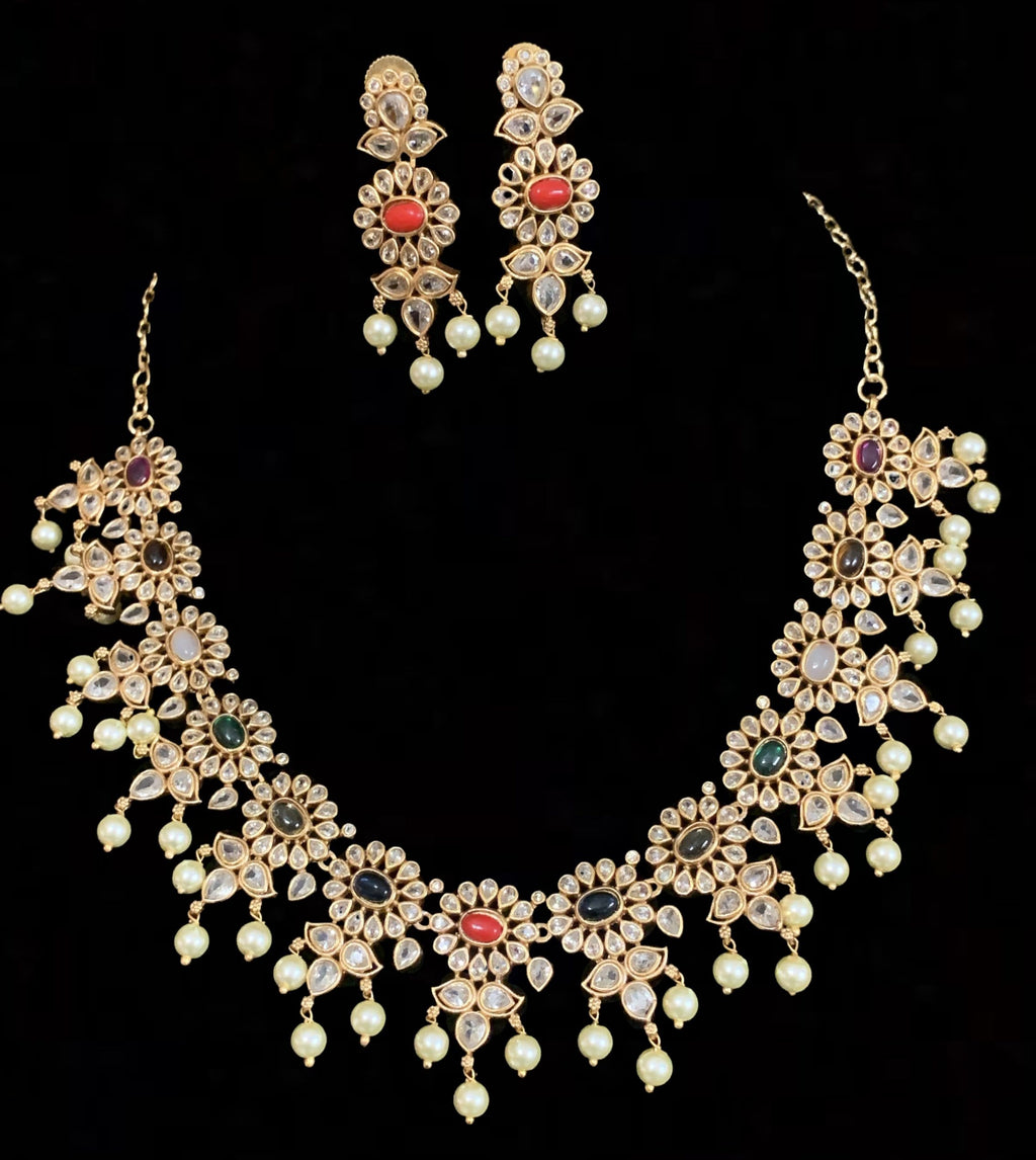 NS340 Navratan polki necklace ( READY TO SHIP )