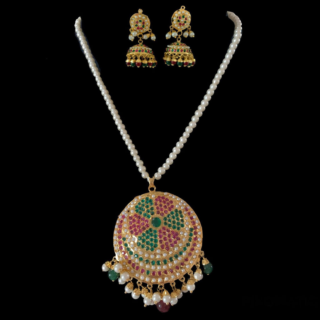 PS472 Ruhi jadau pendant set in Ruby emerald   ( READY TO SHIP )