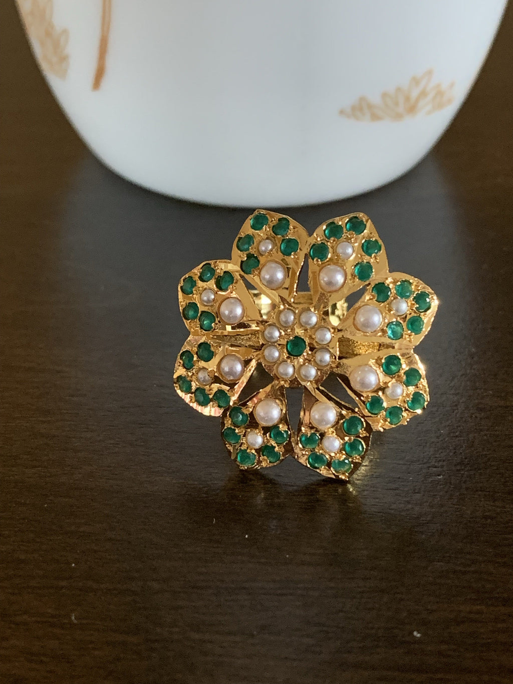 DJR40  Flower jadau  ring ( READY TO SHIP)