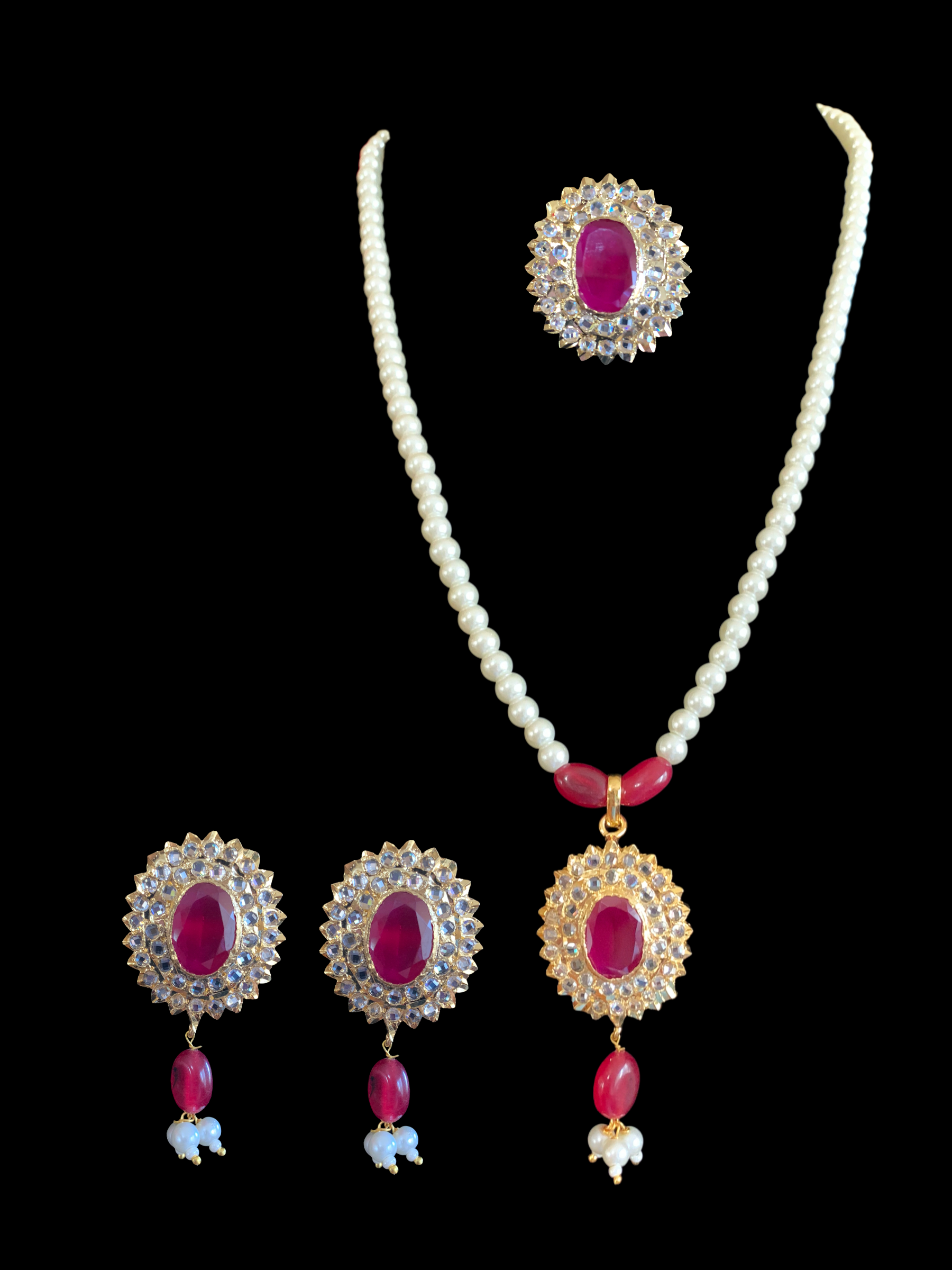 PS419 MEYAM Hyderabadi pendant set in ruby ( SHIPS IN 3 WEEKS )