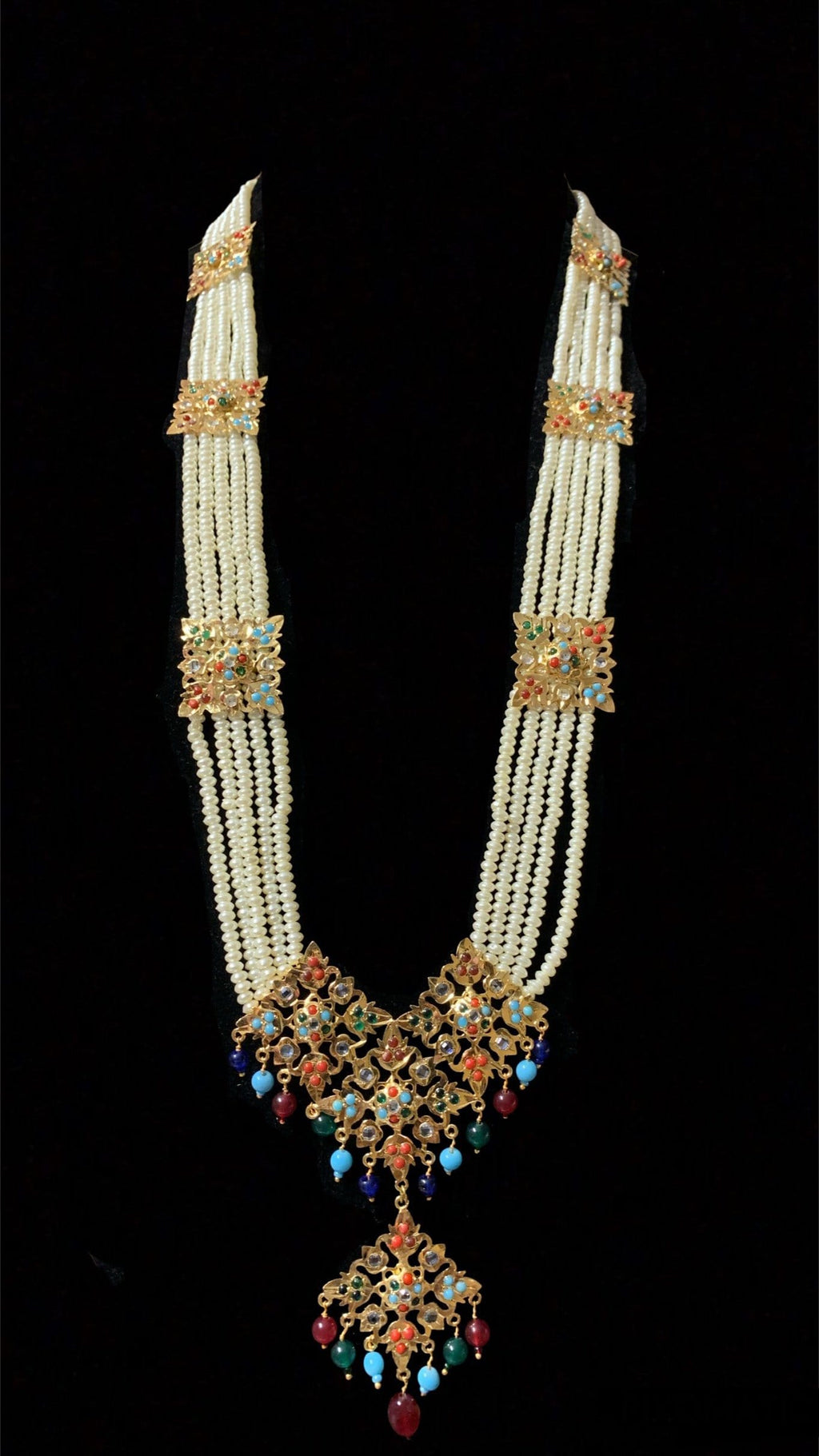 LN87  Naaz Jadau navratan rani haar with earrings(SHIPS IN 4 WEEKS )