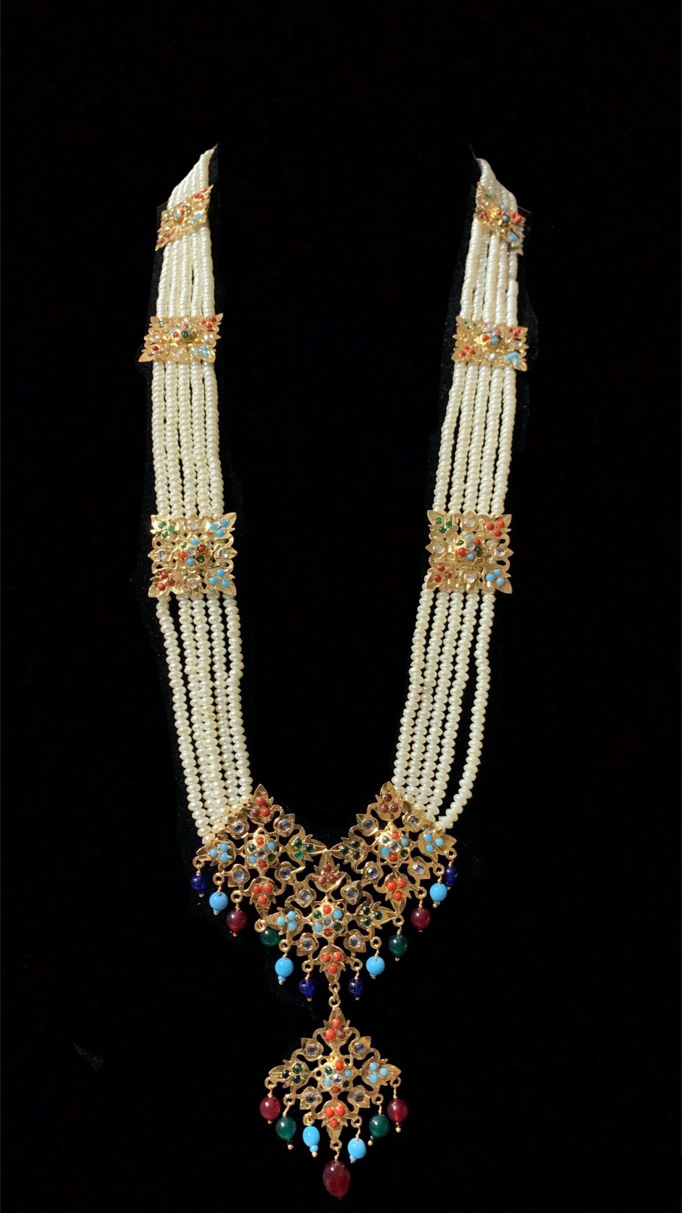 LN87  Naaz Jadau navratan rani haar with earrings(SHIPS IN 4 WEEKS )