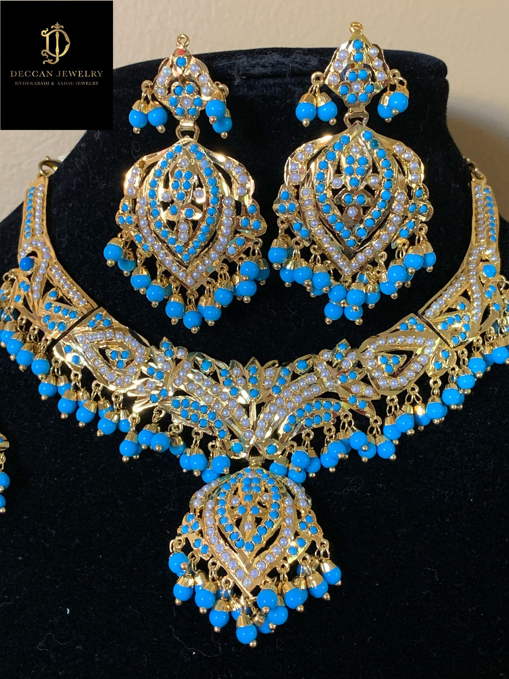 NS58 Taseen necklace set in turquoise( SHIPS IN 3 WEEKS )