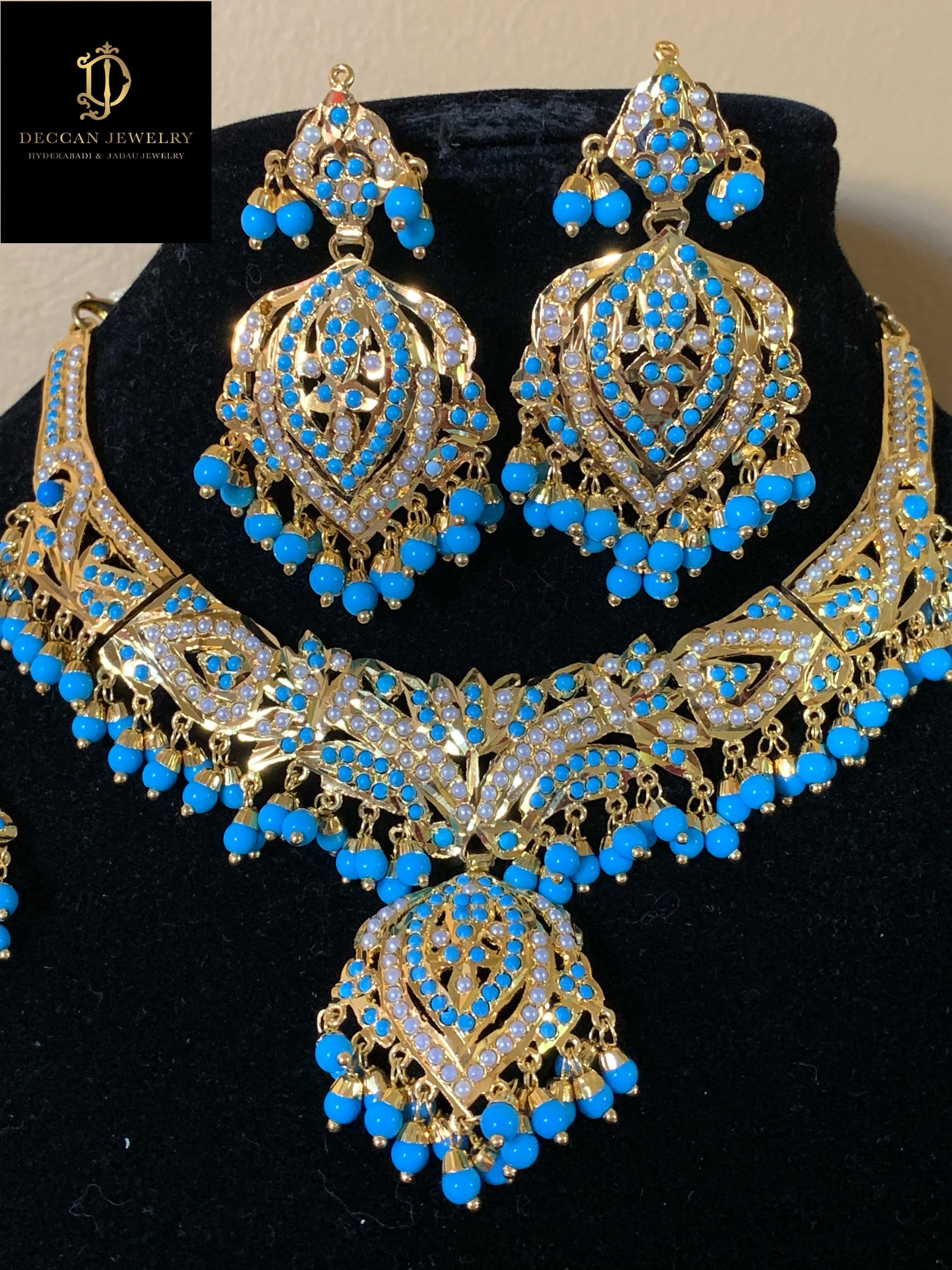 NS58 Taseen necklace set in turquoise( SHIPS IN 3 WEEKS )