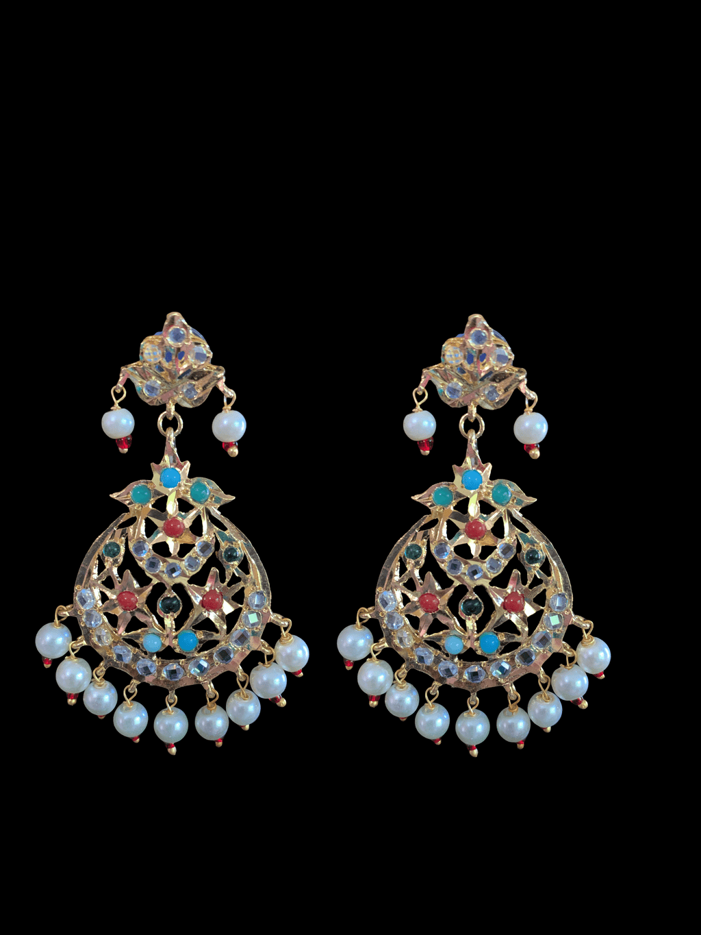 SAT23 Tooba ruby three layered pearl necklace with earrings and Tika - navratan  (READY TO SHIP )