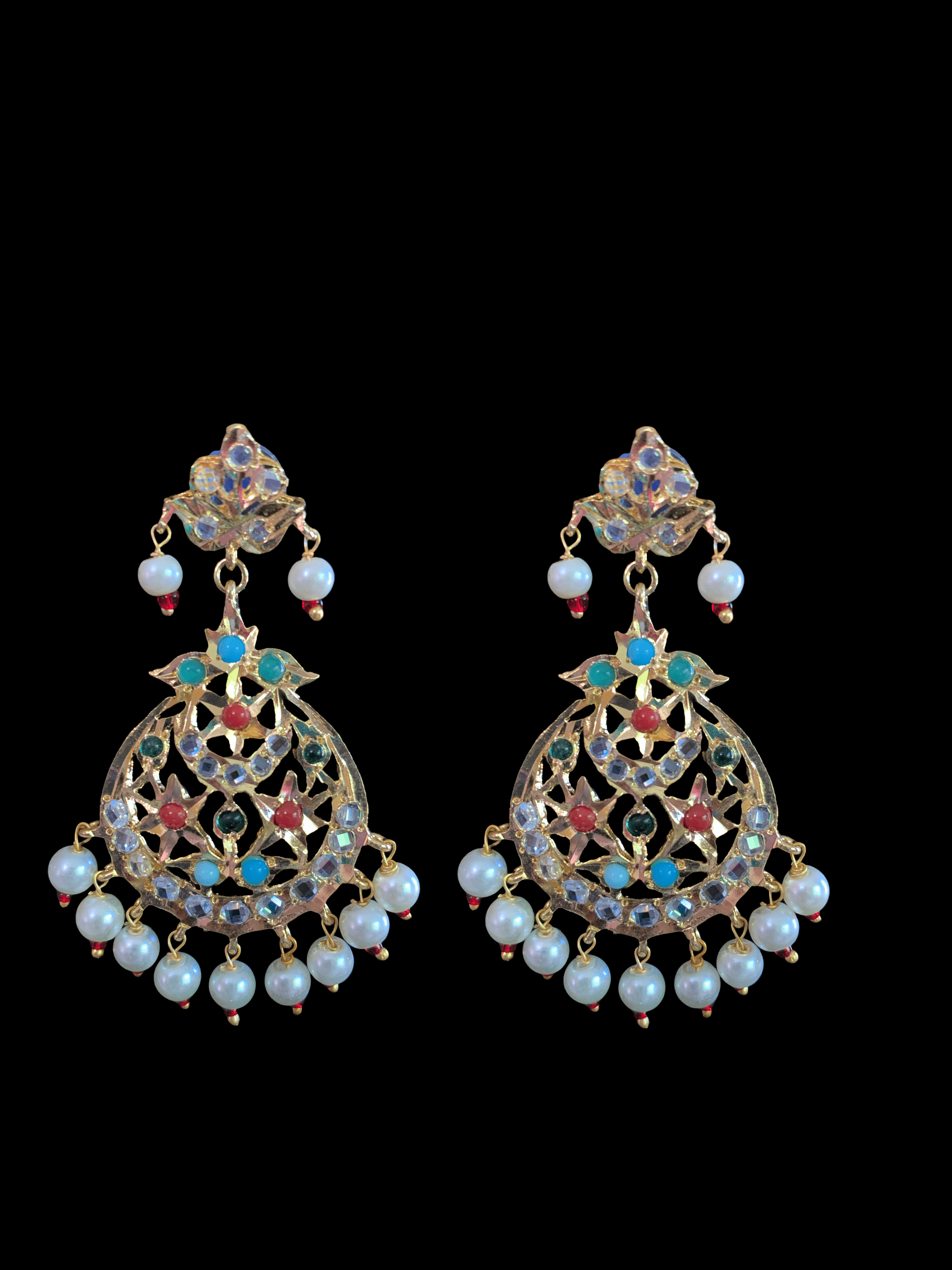 SAT23 Tooba ruby three layered pearl necklace with earrings and Tika - navratan  (READY TO SHIP )