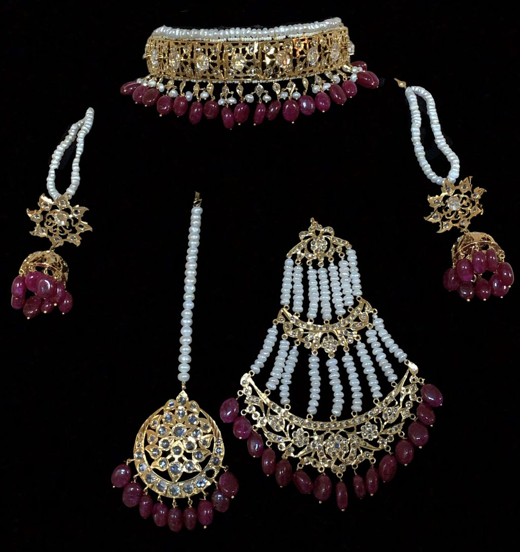 BR111 Insia jadavi lacha set in rubies  ( SHIPS IN 2 WEEKS  )