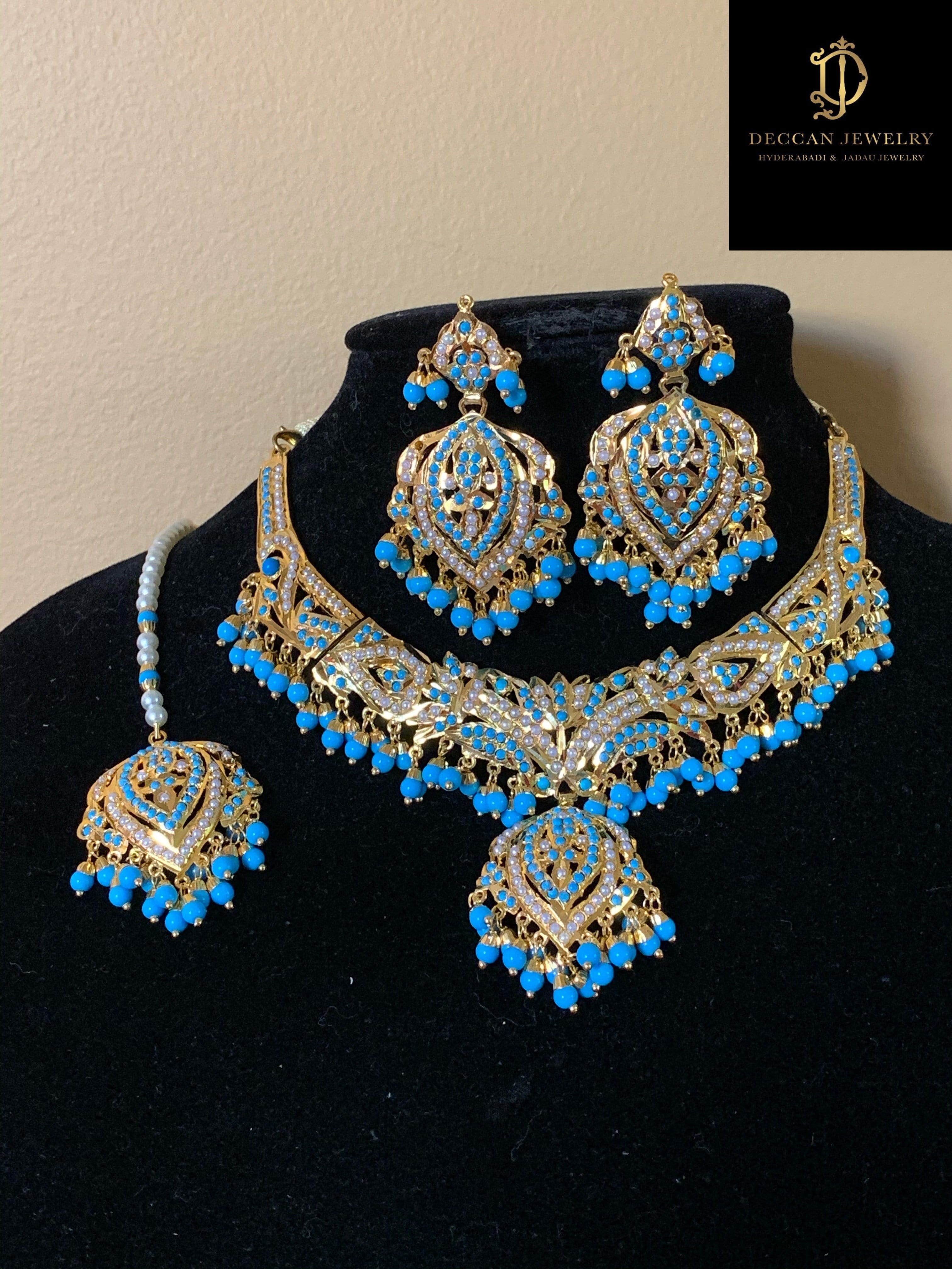 NS58 Taseen necklace set in turquoise( SHIPS IN 3 WEEKS )
