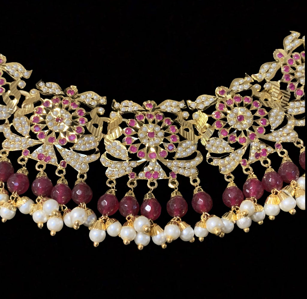 NS163 Rashmika jadau necklace with jhumka ( rubies ) ( READY TO SHIP  )