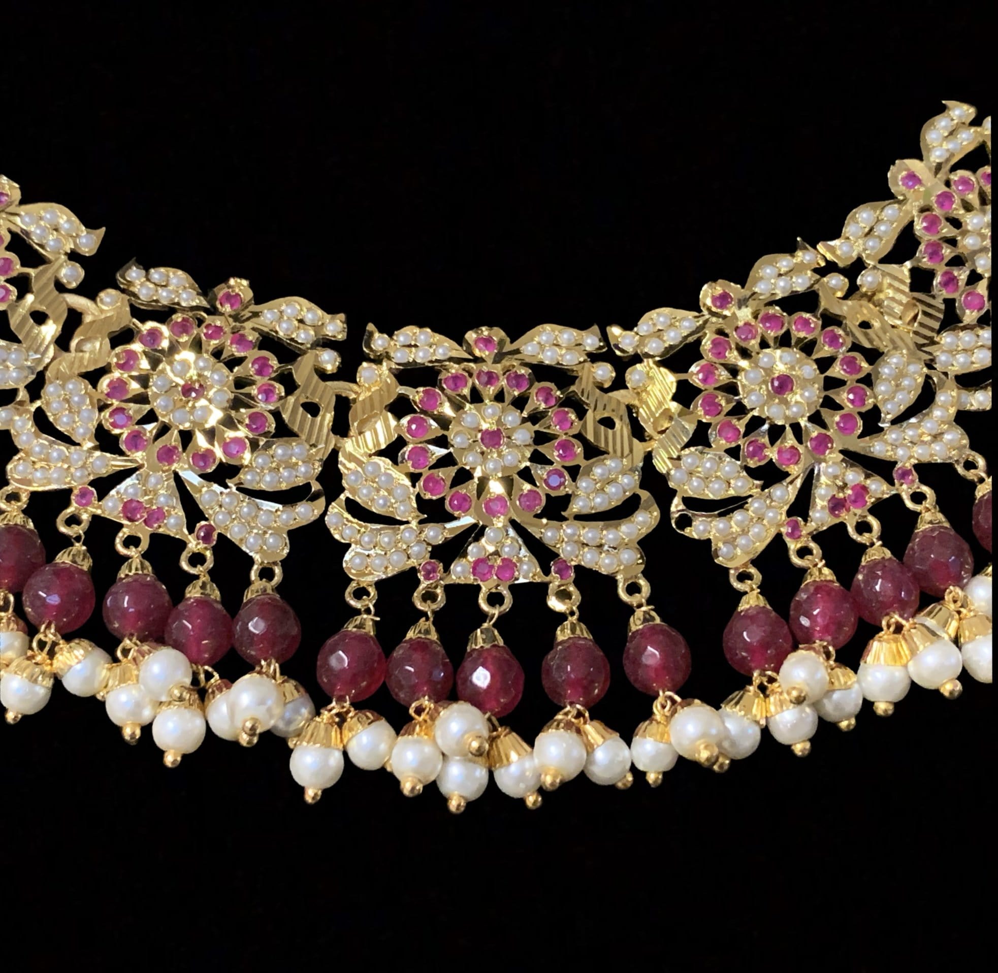 NS163 Rashmika jadau necklace with jhumka ( rubies ) ( READY TO SHIP  )