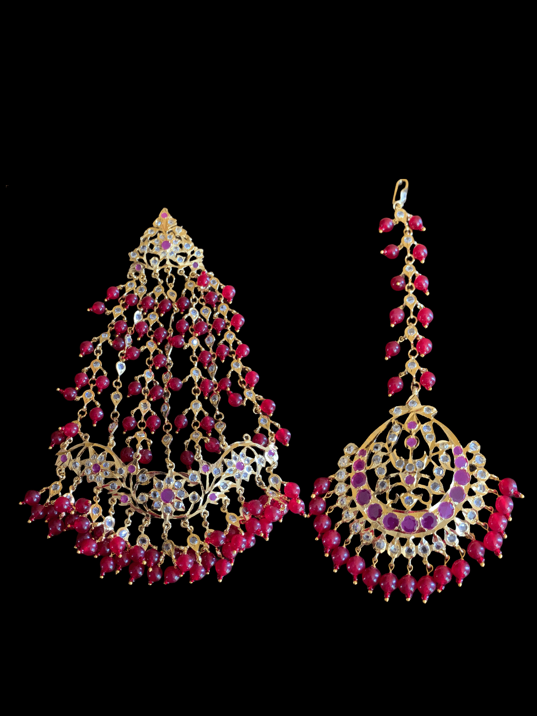JTK26 Hira Bridal jhoomar and tika in rubies ( SHIPS IN 2 WEEKS )