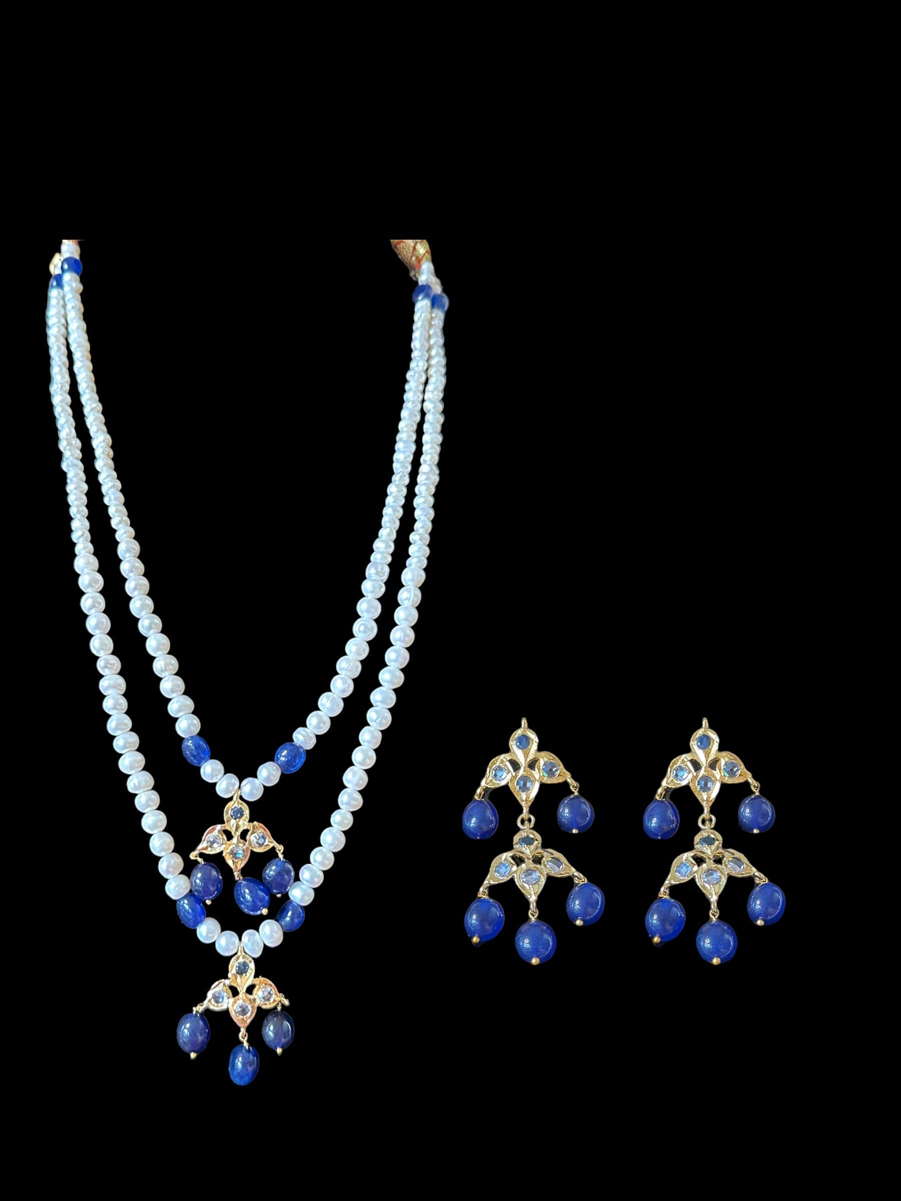 SAT85 Two layered fresh water pearl hyderabadi necklace set / satlada ( READY TO SHIP )