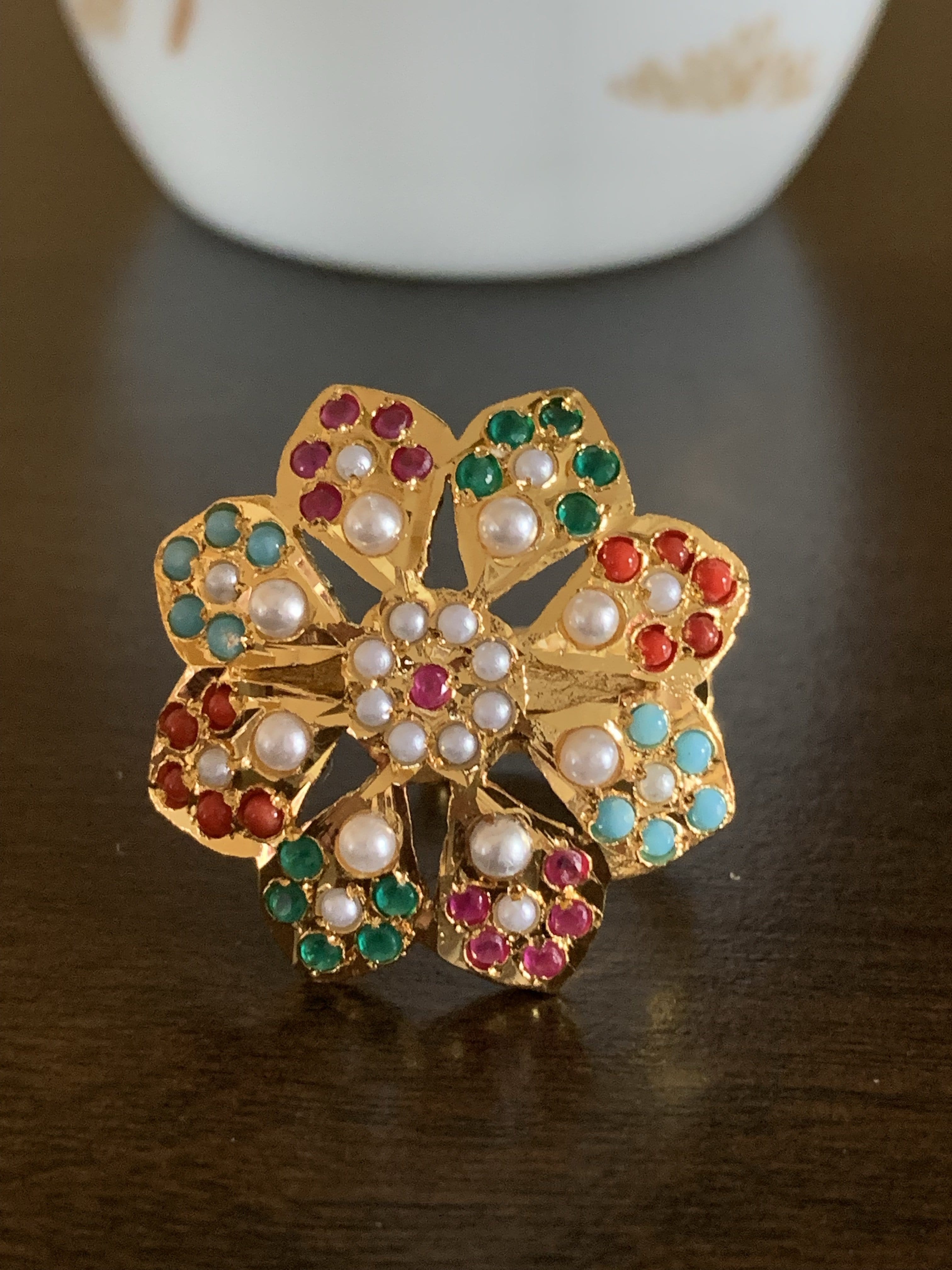 DJR40  Flower jadau  ring ( READY TO SHIP)