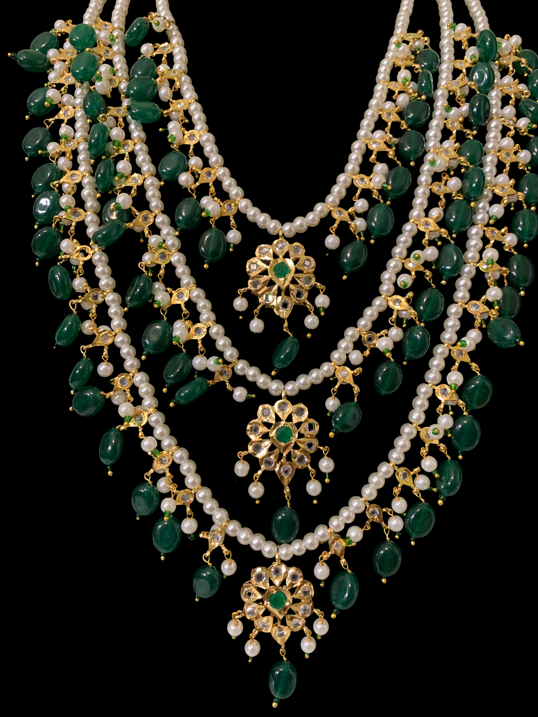 SAT67 Fiona emerald three layer necklace set ( SHIPS IN 4 WEEKS  )