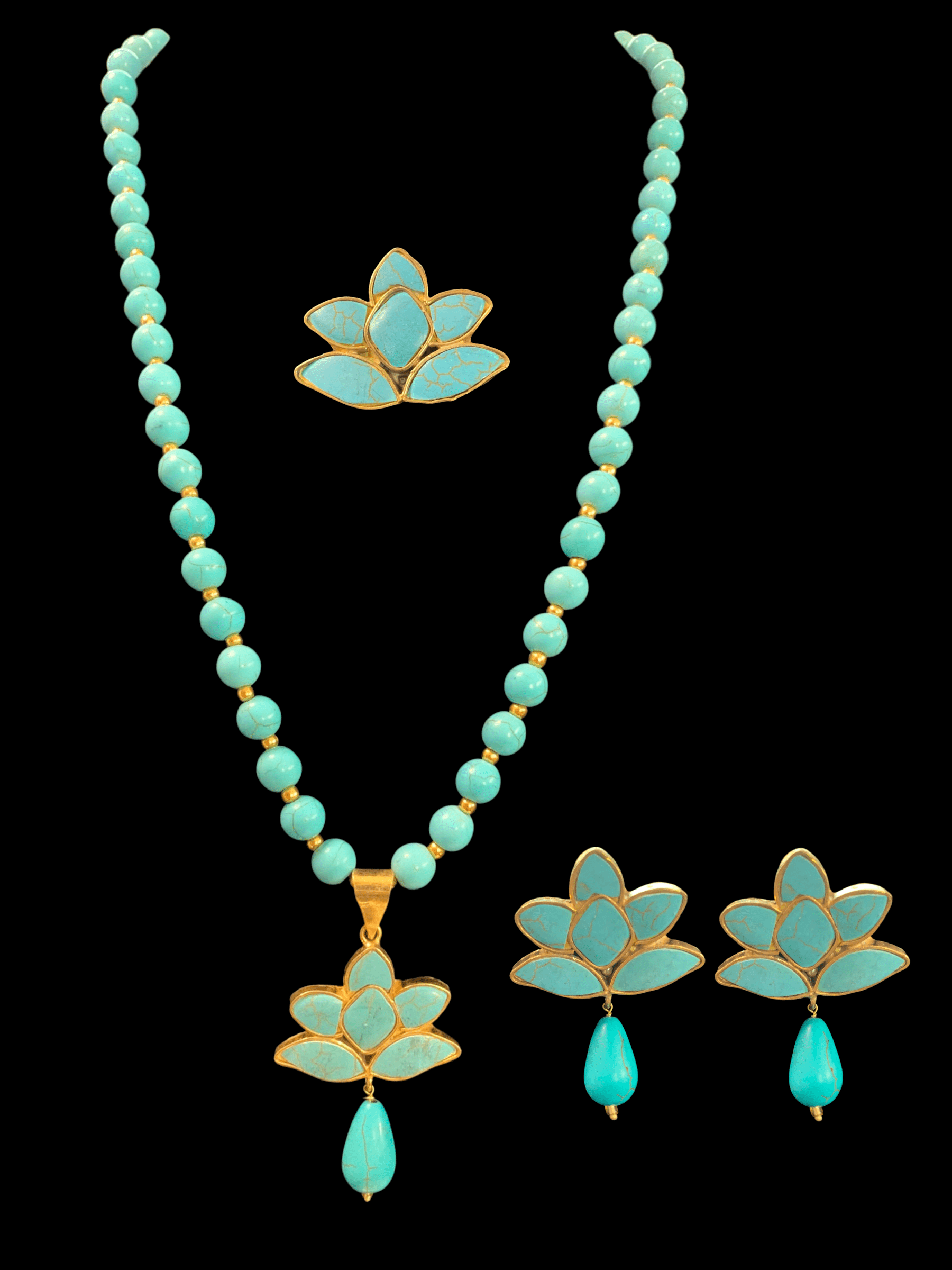 PS443 turquoise / feroza gold plated pendant set ( READY TO SHIP)