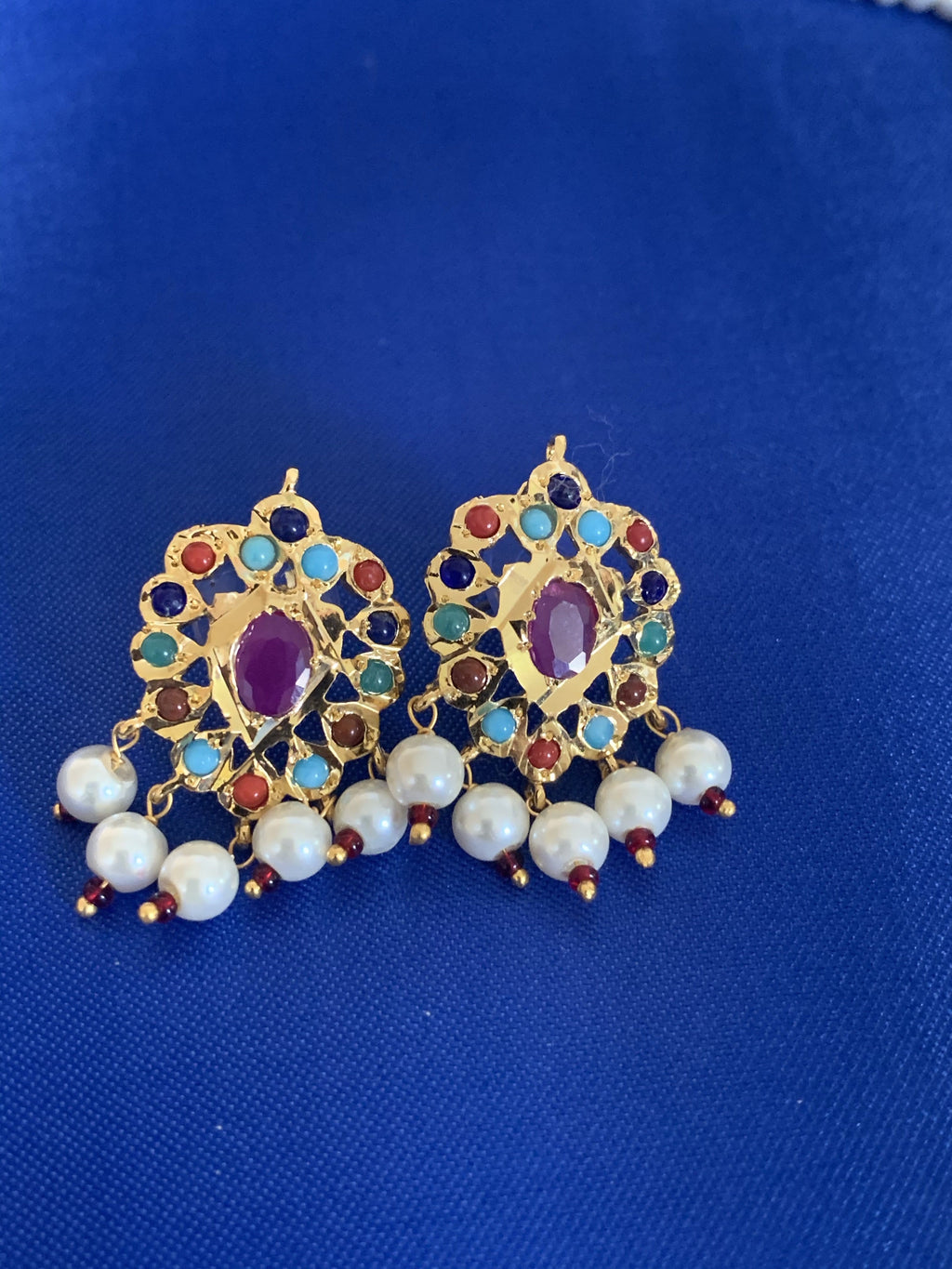 Nischala necklace with navratan tops ( READY TO SHIP )