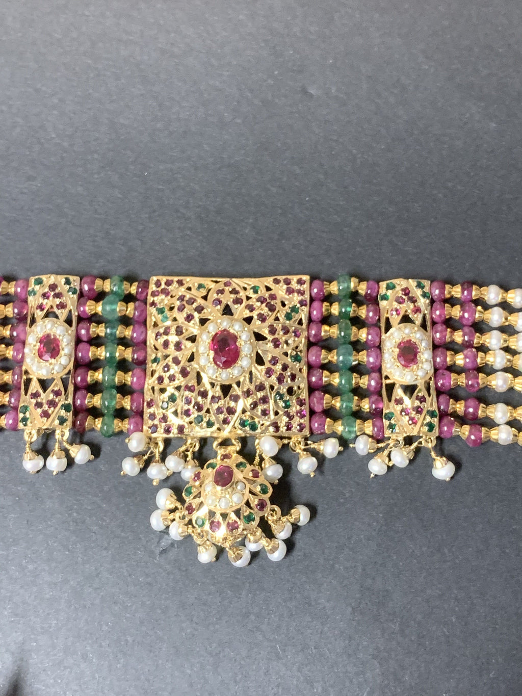 Ruby emerald jadau choker set in gold plated silver ( SHIPS IN 5 WEEKS )