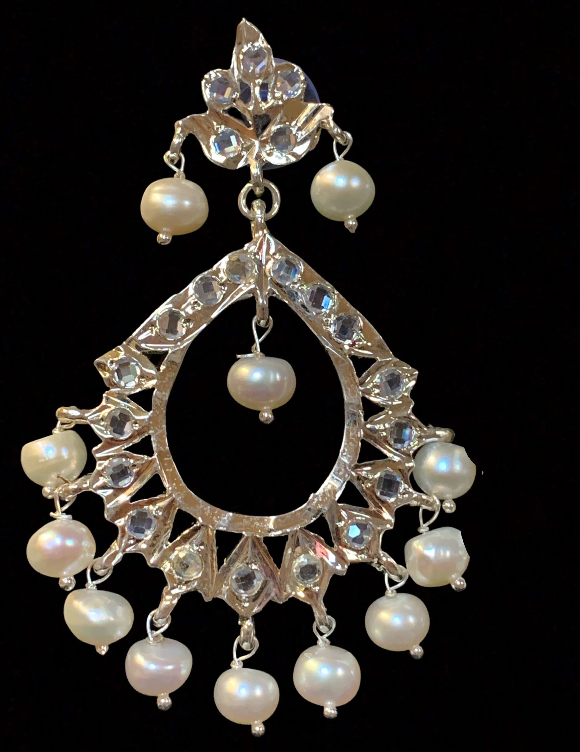 DER544 Maria silver plated chandbali in fresh water pearls ( READY TO SHIP )