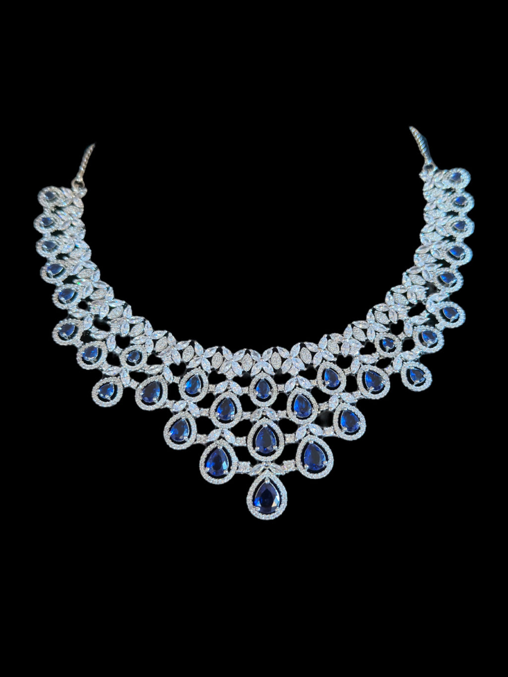 NS512 Silver plated necklace with earrings tika in blue ( READY TO SHIP)