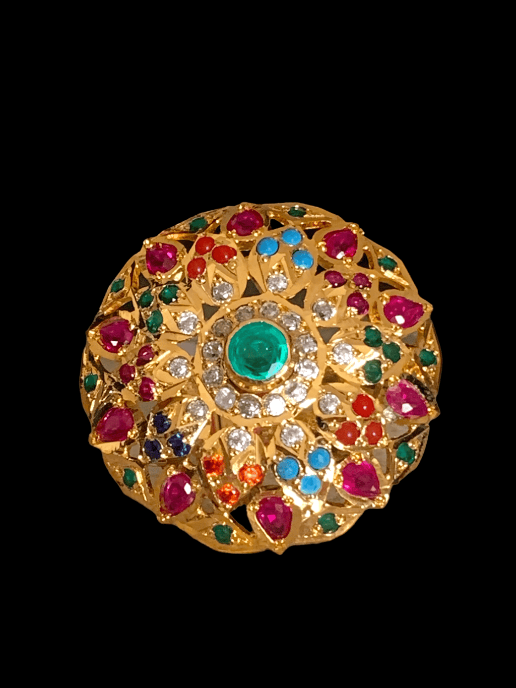 Navratan , multicolor  gold plated silver ring ( SHIPS IN 4 WEEKS )