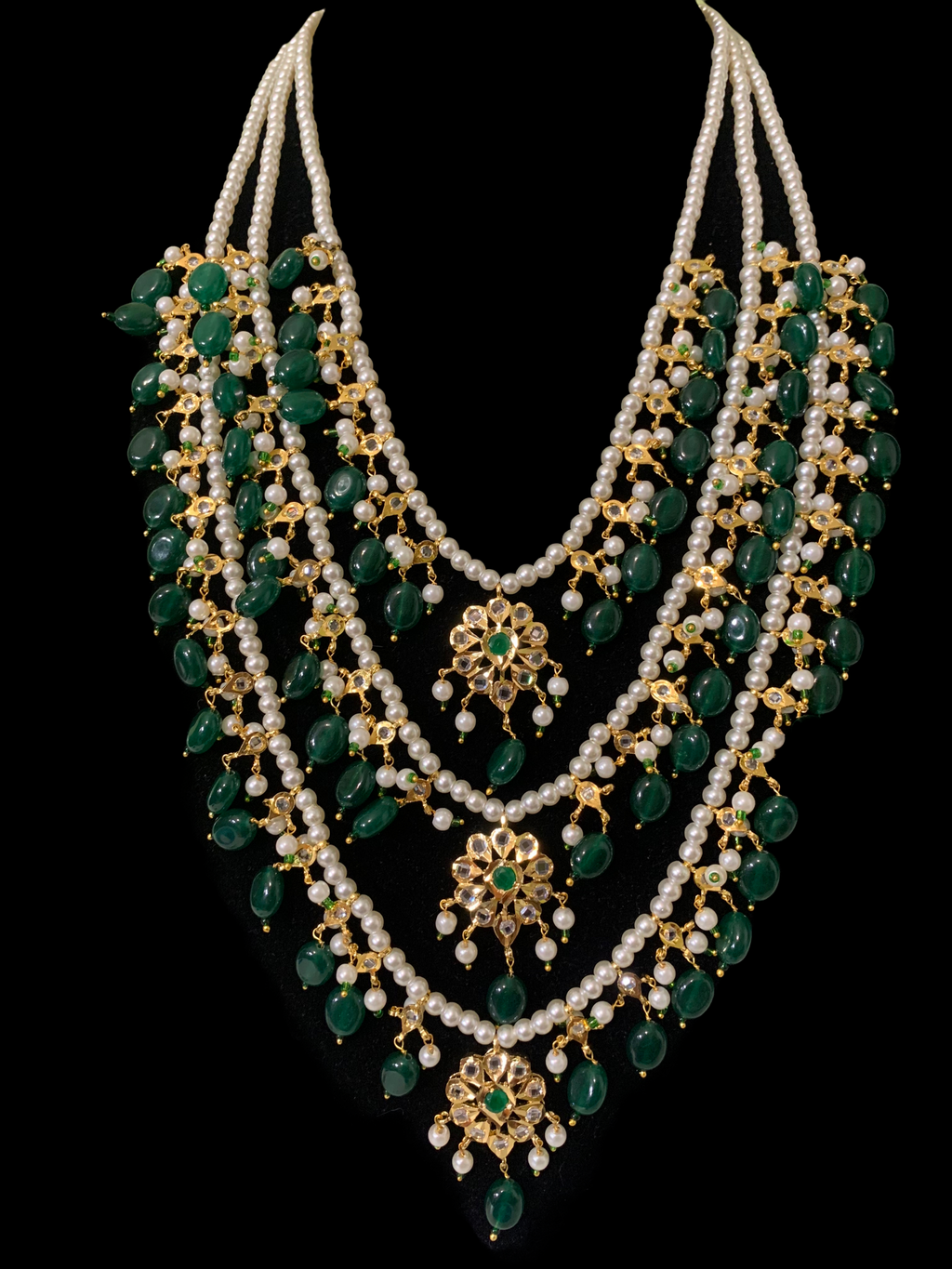 SAT67 Fiona emerald three layer necklace set ( SHIPS IN 4 WEEKS  )