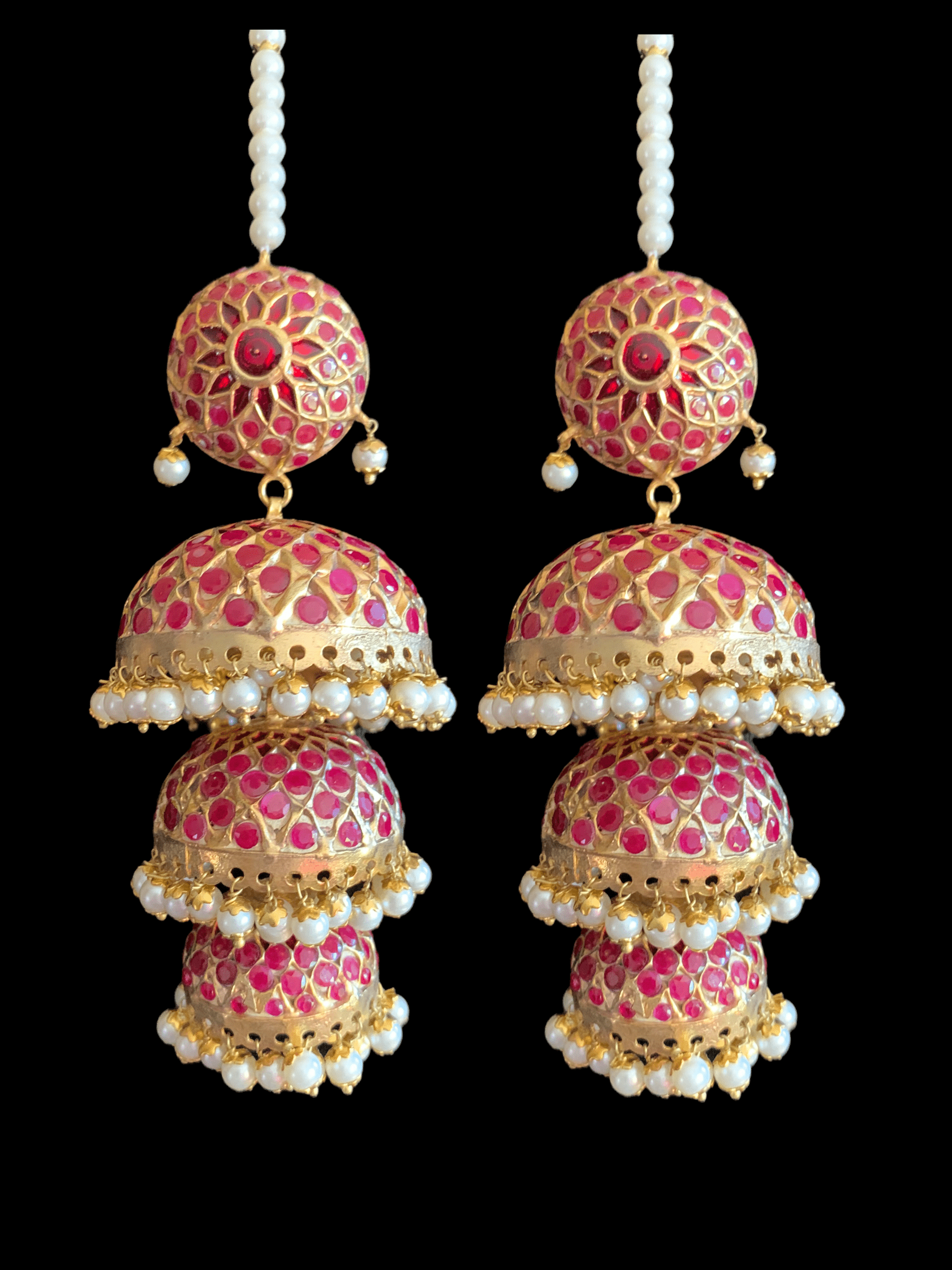 DER106 Freya layered jadau jhumka - ruby   ( READY TO SHIP )