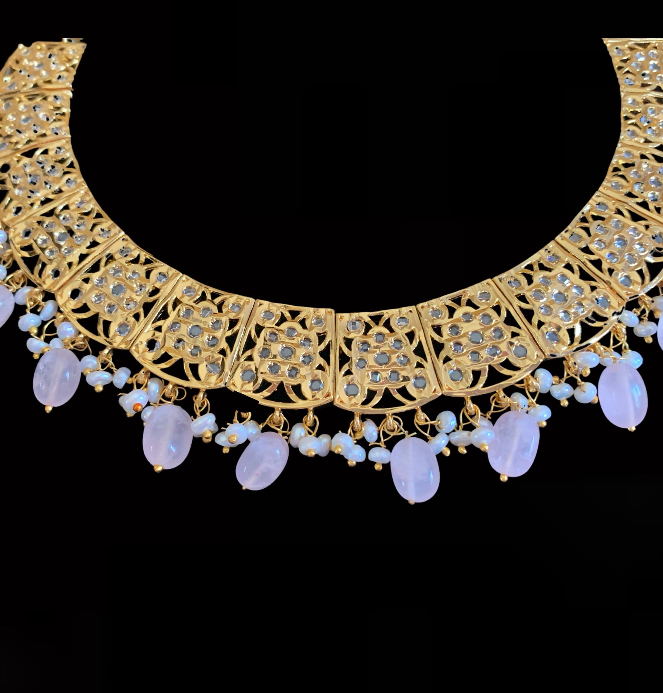 NS140 Badia rosequartz   with fresh water pearls necklace set  (READY TO SHIP )