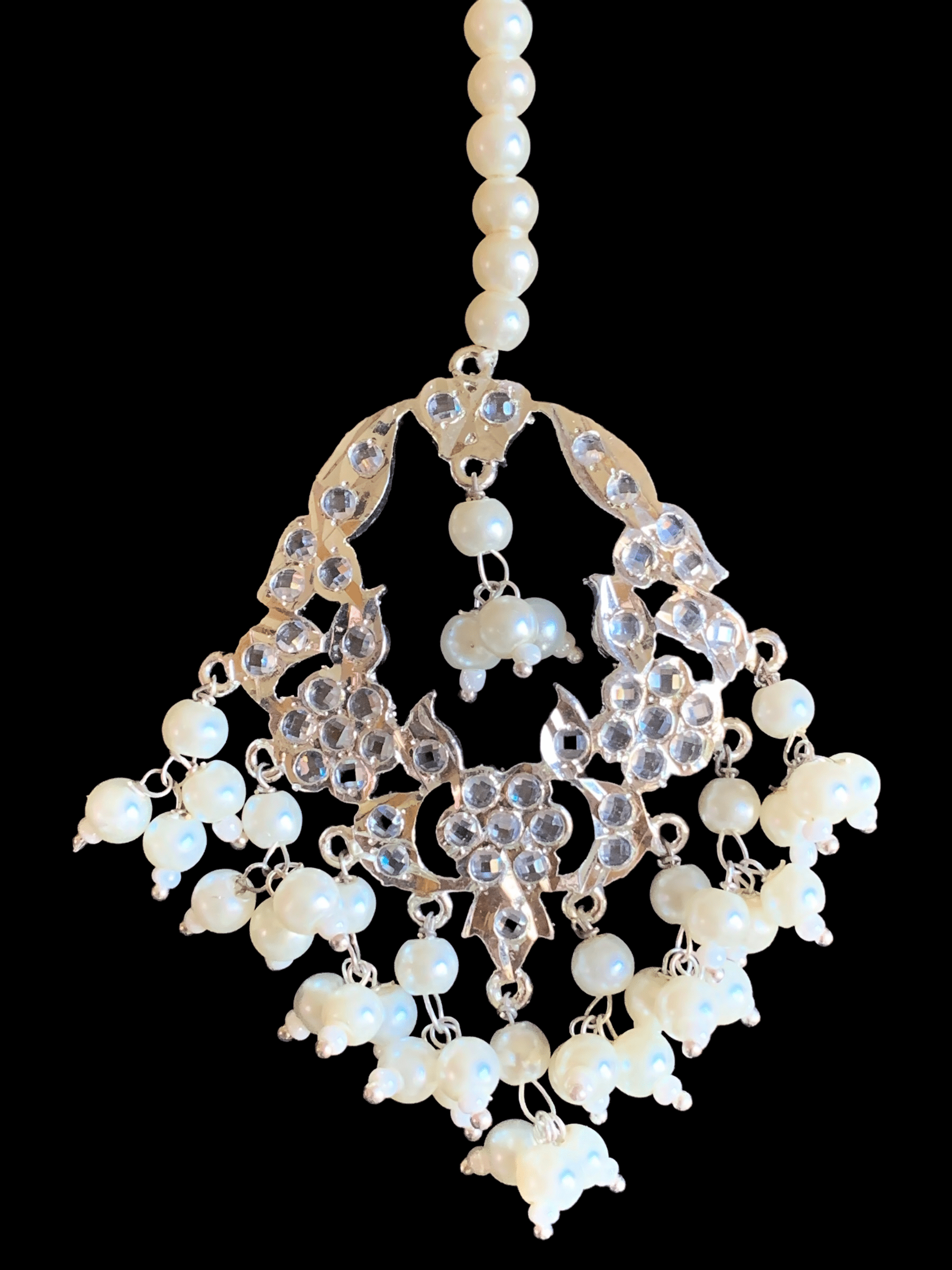 DJET22 Madhuri earrings tika set in silver plating   ( SHIPS IN 4 WEEKS )