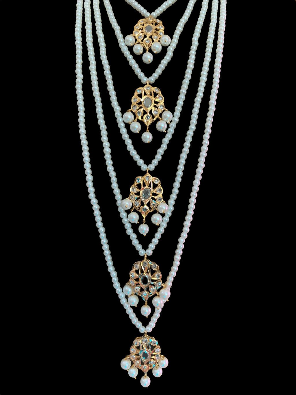 SAT42 Soha Hyderabadi five layer necklace / satlada in shell pears ( READY TO SHIP)